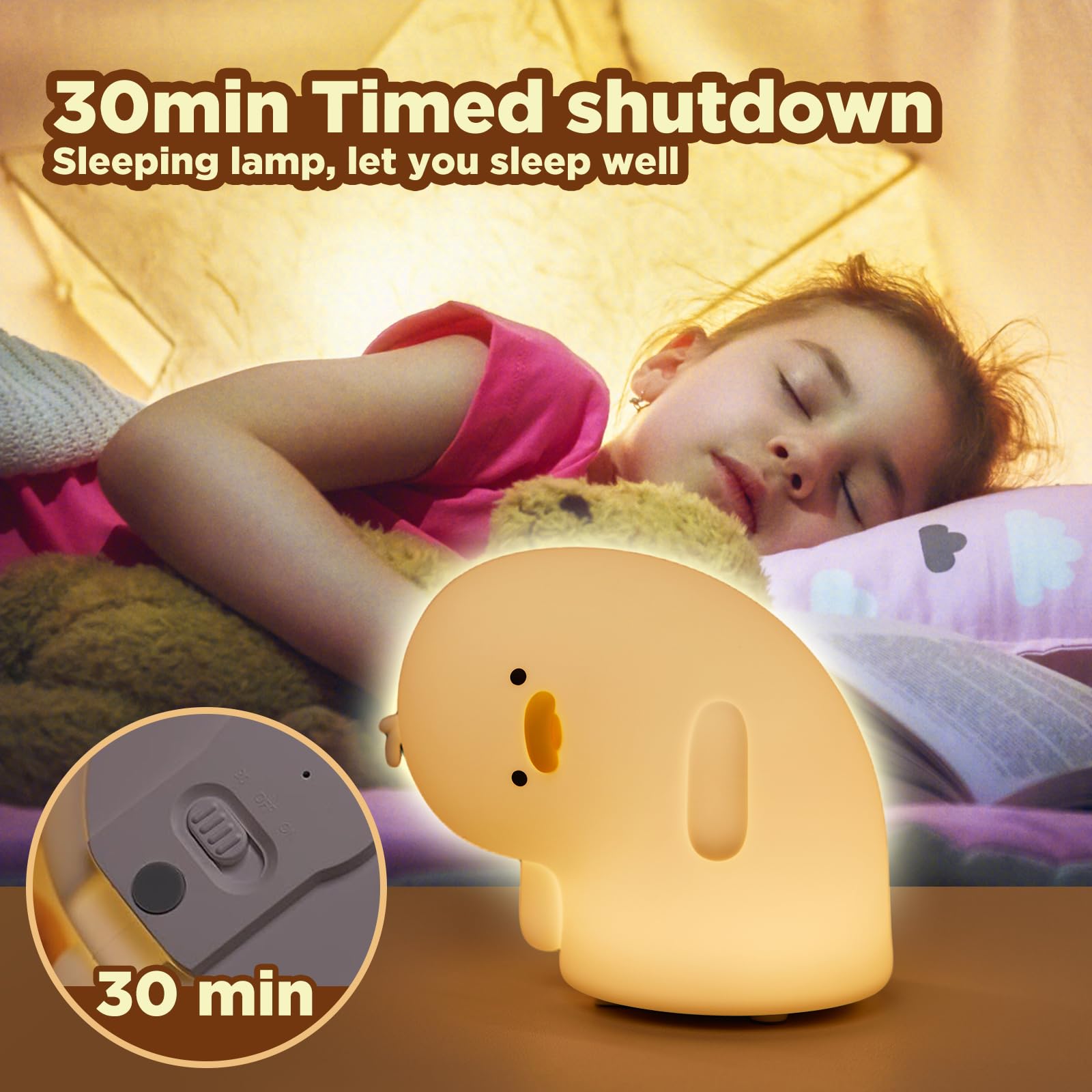 ATCTBOGFS Cute Duck Lamp - Fun LED Night Light for Kids, Touch Control, White, Model YYlampWhite