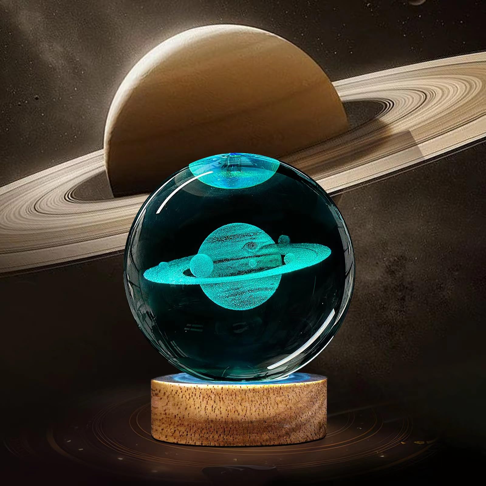 Huntalg 3D Saturn Crystal Ball Night Light Upgraded 3.15 In Saturn Planet Glass Sphere Lamps With 16 Color For Birthday Holiday,