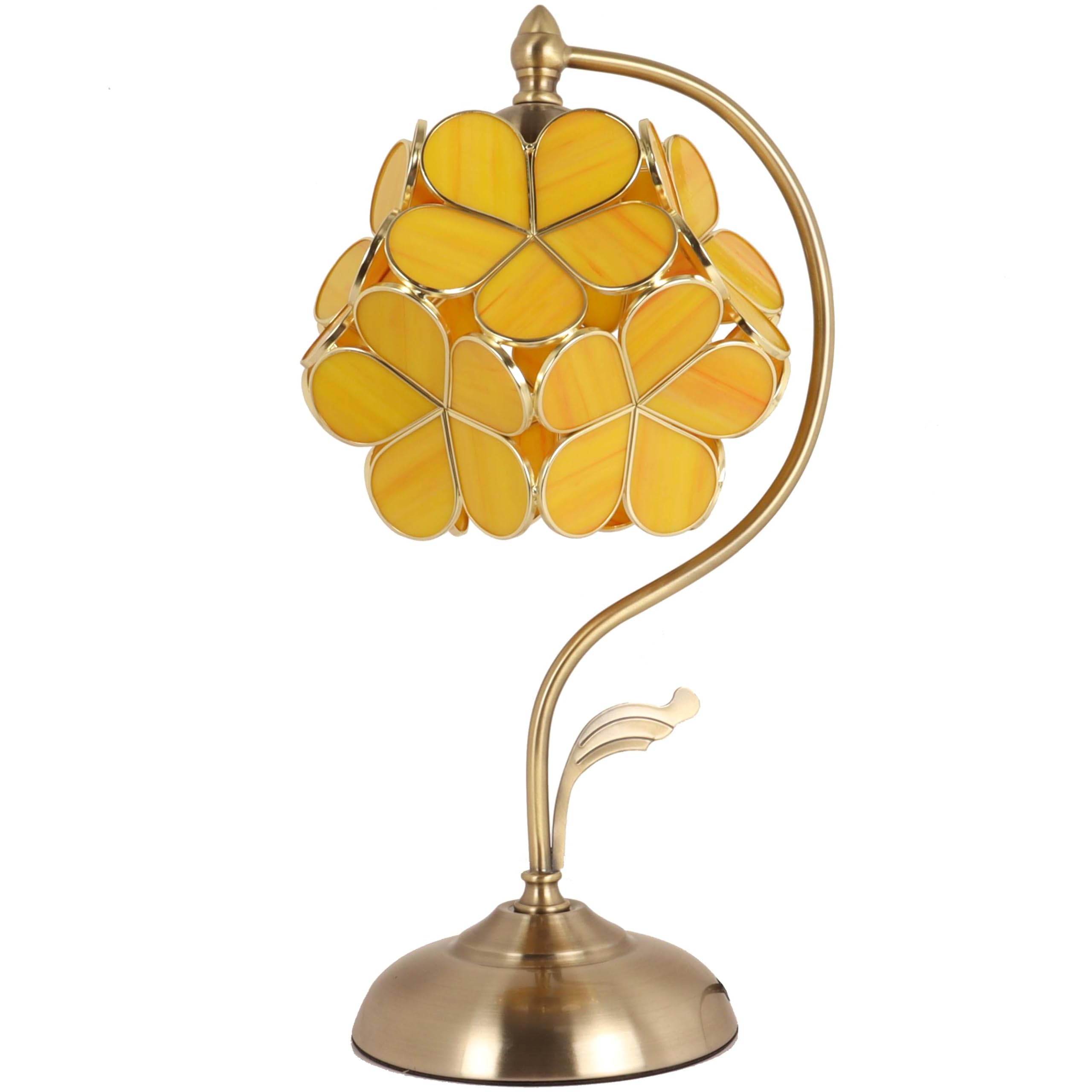 Bieye L10910 Tiffany Style Stained Glass Flower Petal Table Lamp with Brass Base for Home D  cor (Yellow Orange, 8'' Cherry Blos