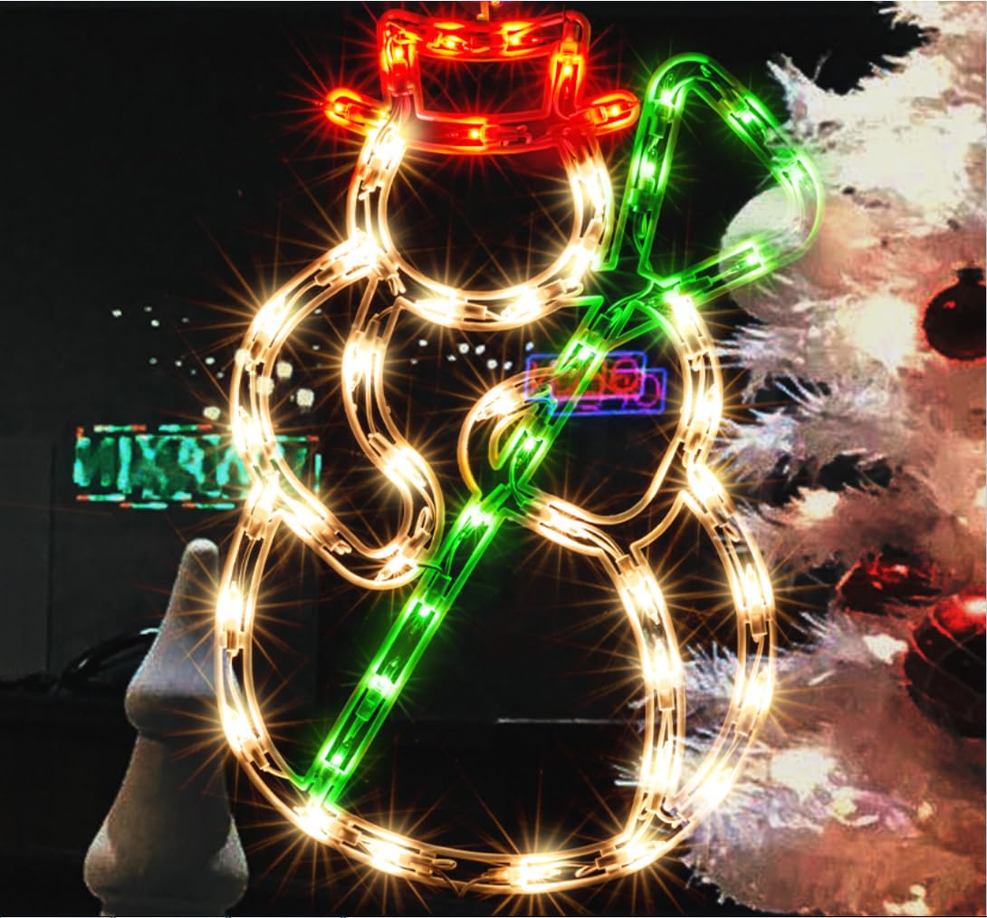 JUSTPRO Christmas Window Silhouette Lights, Lighted Snowman Double Sided Decorations with 50 Count Incandescent Mini Light, for Holiday Indoor Wall Door Glass Decor