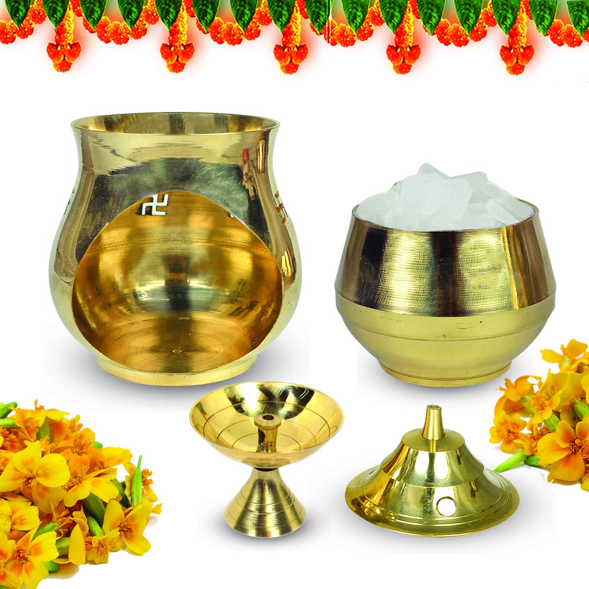 Crystu Vastu/Feng Shui Brass Aroma Incense Burner Camphor Lamp Aroma Lamp Oil Diffuser Oil Burner with Brass Diya