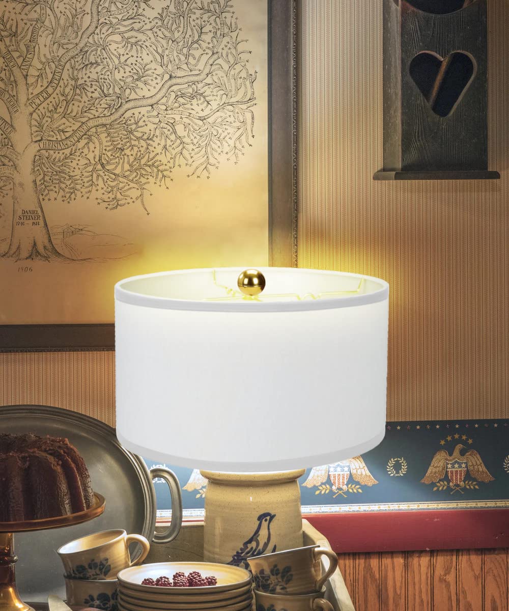 18X18X10 White Linen Shallow Drum Premiere Lampshade With Brass Spider Fitter By Home Concept - Perfect For Table And Floor Lamp