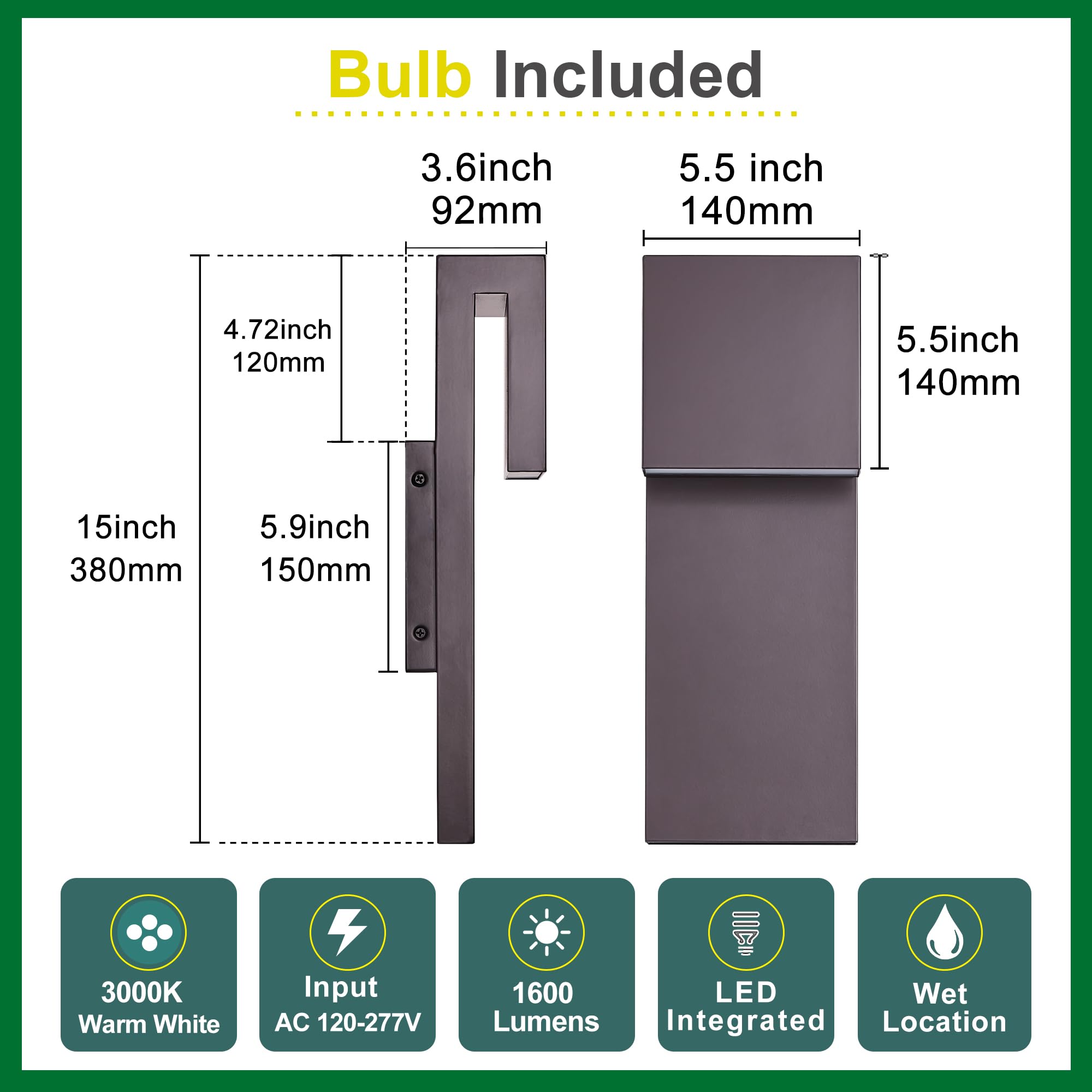 Tarentlight Outdoor Wall Lights, Modern LED Sconce 3000K, 2 Pack Bronze, Metal Fixtures for Front Door, Porch, Garage, Patio