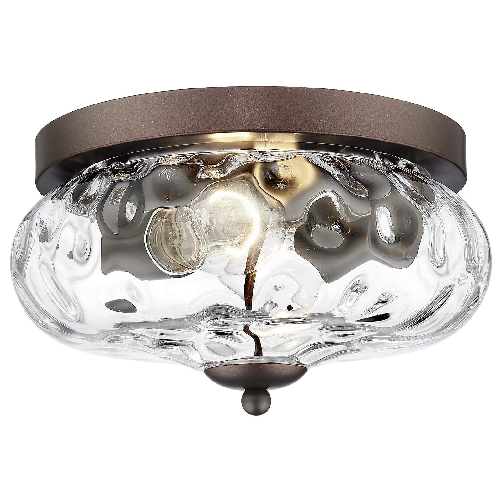 Darkaway Flush Mount Ceiling Light Fixtures, 11inch Water Ripple Glass Shade, Bronze Finish, Model 6T1F ORB+WG for Indoor/Outdoor Use