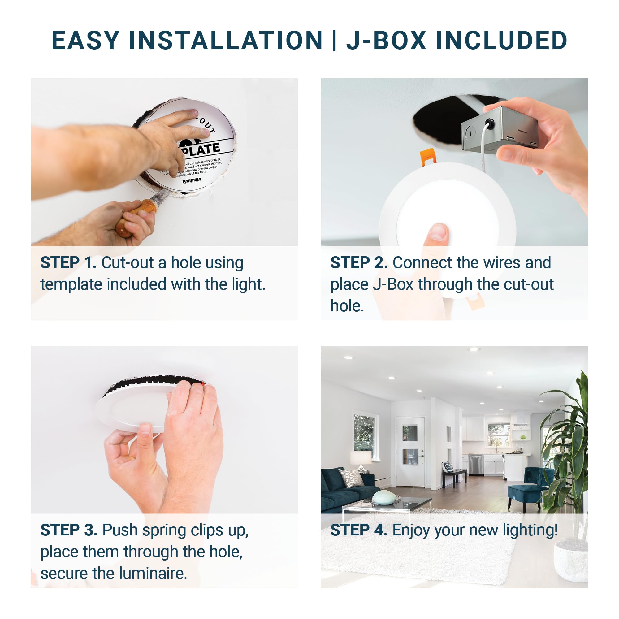 Parmida (12 Pack) 6 Inch Ultra-Thin Led Recessed Ceiling Light With Junction Box, 12W, Dimmable Canless Wafer Slim Panel Downlight, Ic Rated, Etl-Listed - 4000K