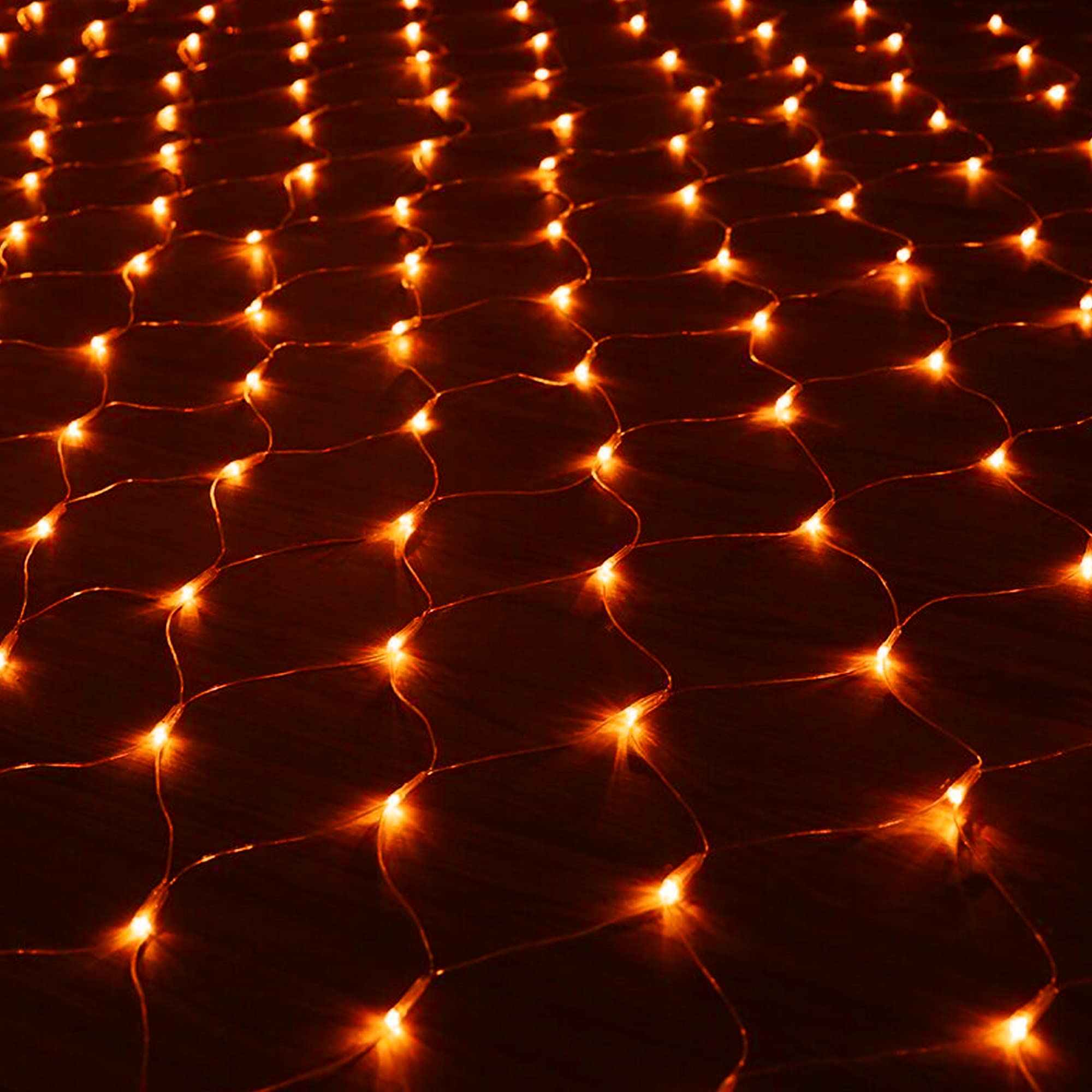 Dazzle Bright 200 Led Orange Net Lights, 9.8Ft X 6.6Ft, 8 Lighting Modes For