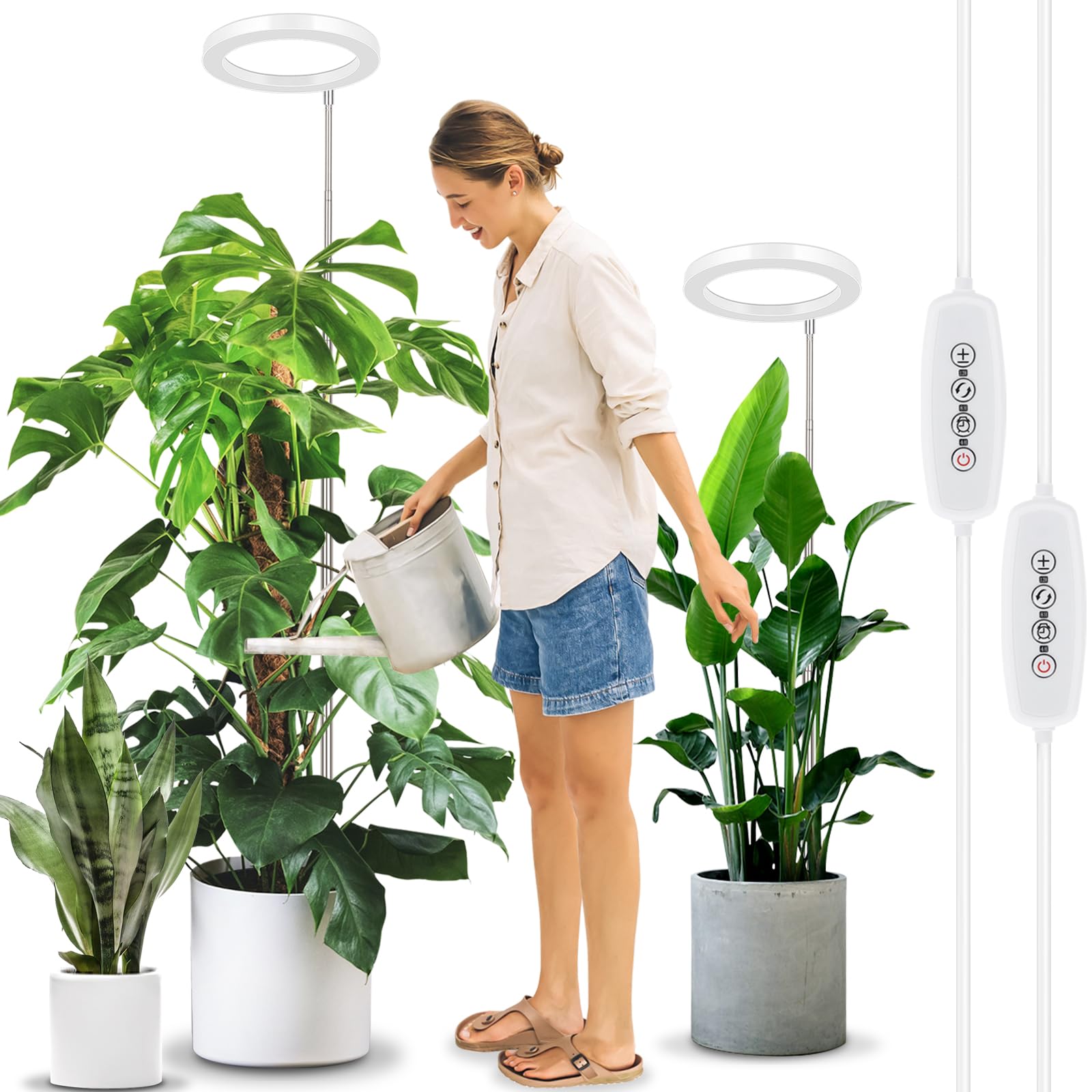 Lordem 10&quot; Grow Light For Indoor Plants, Full Spectrum Plant Lamp With160 Leds, 4H/8H/12H Timer, 10 Dimmable Levels, 3 Spectrum Modes, Height Adjustable 61&quot;, Ideal For Large Tall Plants, Pack Of 2