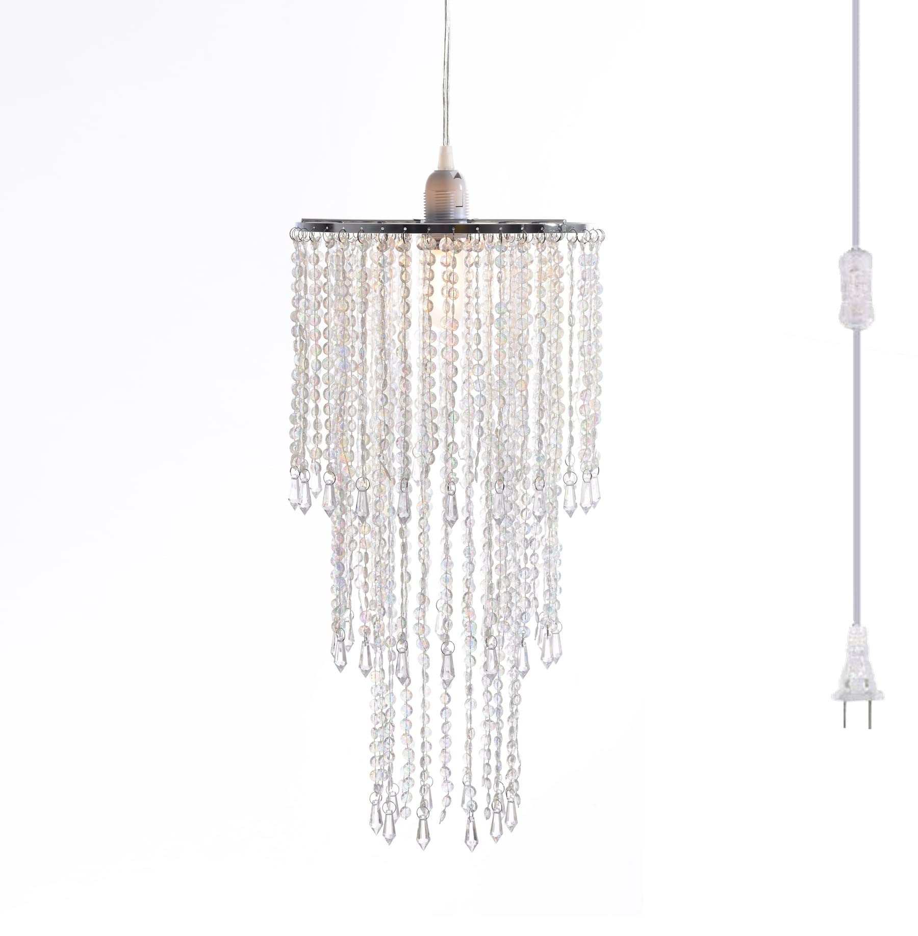 Flavorthings Classic Acrylic Chandelier Pendant Light With Crystal Beads & On/Off Switch, H20 Plugin
