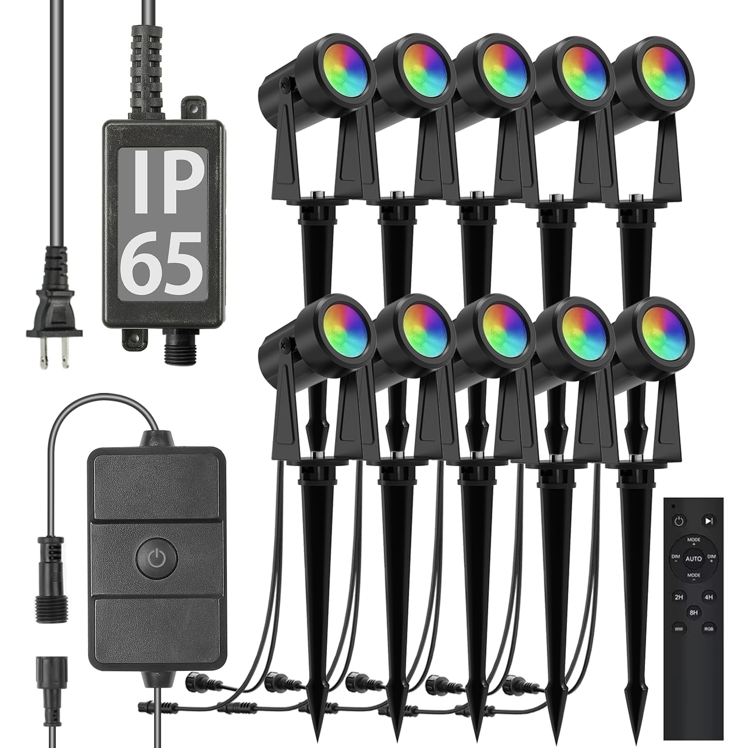 SUNTHIN RGBW Color Changing Spot Uplights, 10 Pack, Multicolor, Plastic, Model BN163