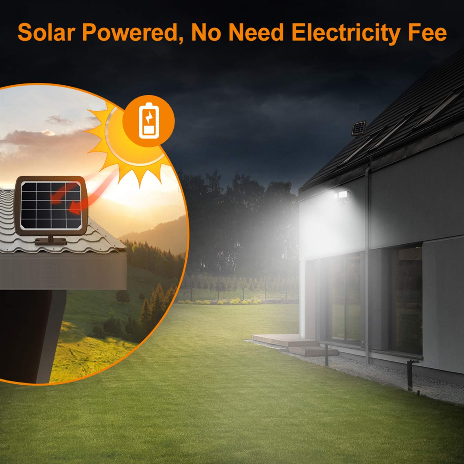 LEPOWER Solar Security Lights - 1000LM Motion Sensor Flood Lights, 5500K, IP65 Waterproof, Brown, Model YY01C-BR