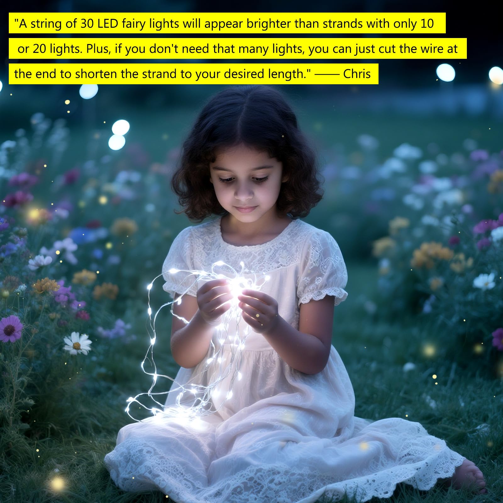 Vookry 30 Led Fairy String Lights - 10Ft Mini Silver Wire, Cool White, Battery Operated, 8 Pack For Crafts & Party Decor