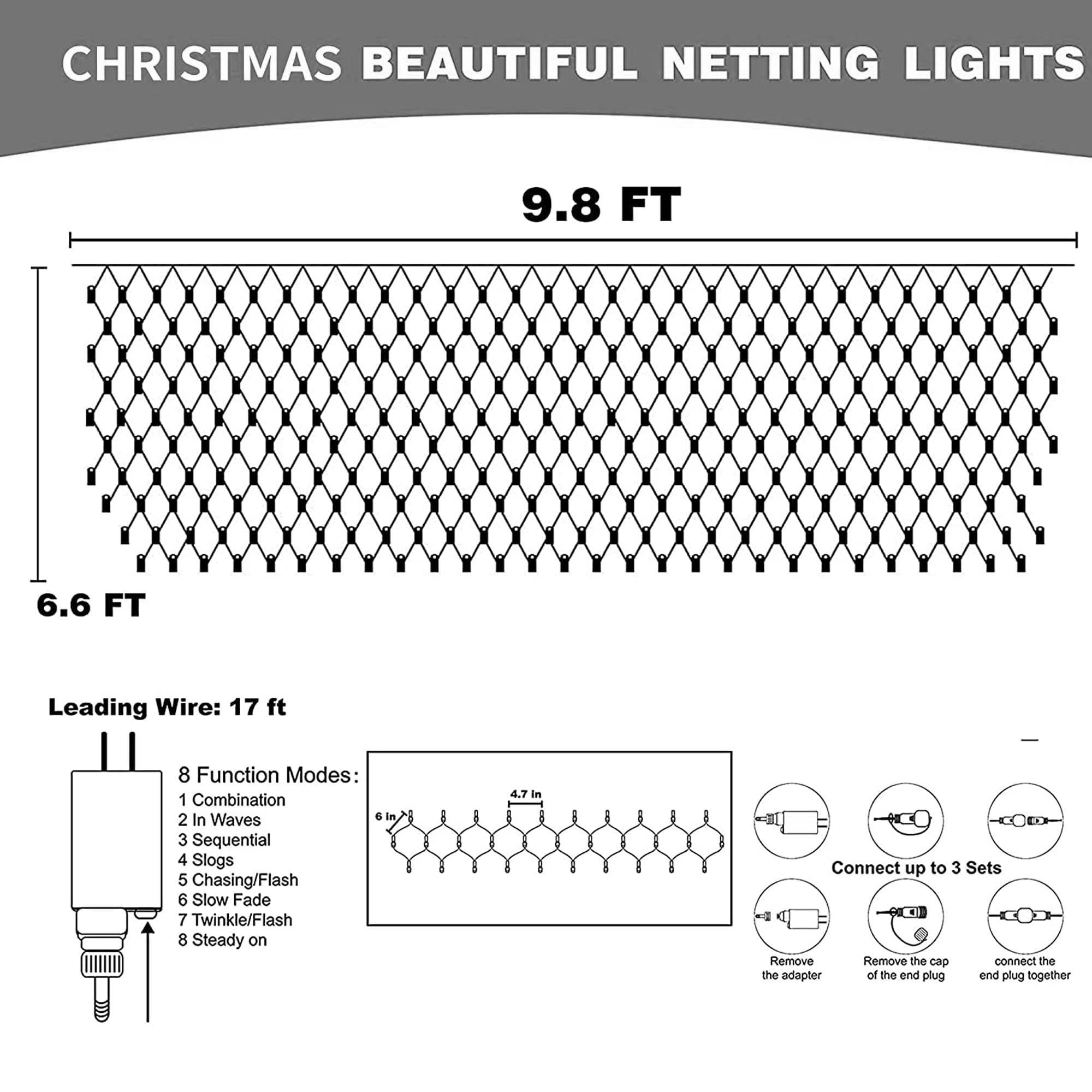 Dazzle Bright 200 LED Net Lights, 9.8 FT x 6.6 FT, Warm White, Connectable Mesh Lights for Indoor Outdoor Decor, Model HB-360WCOI