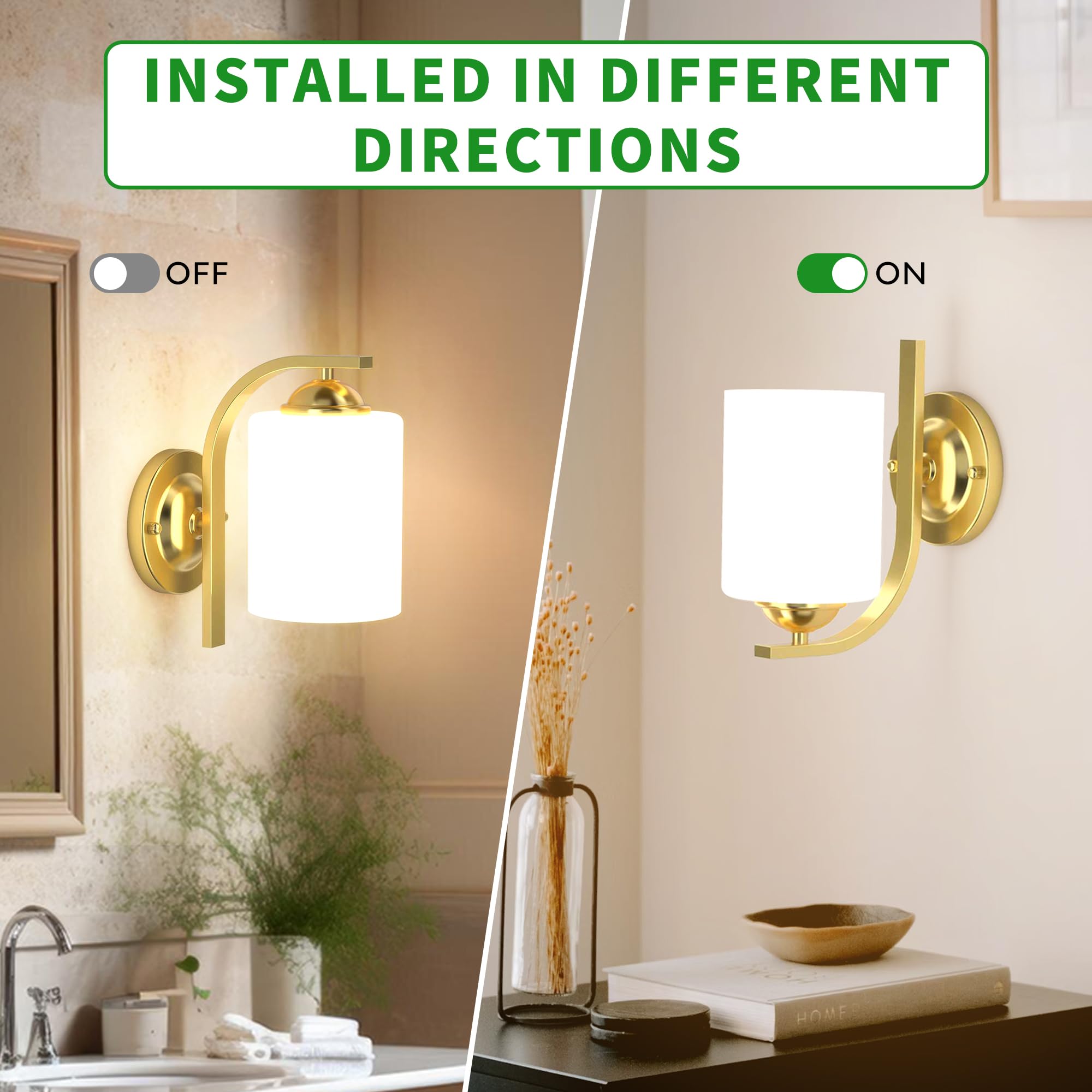 Wall Sconces Lights Lamp For Bedroom Bathroom  Modern Vanity Light Fixtures  Gold Farmhouse Wall Mount Lighting Lanterns With Glass Shade For Living Room Mirror Hallway Kitchen