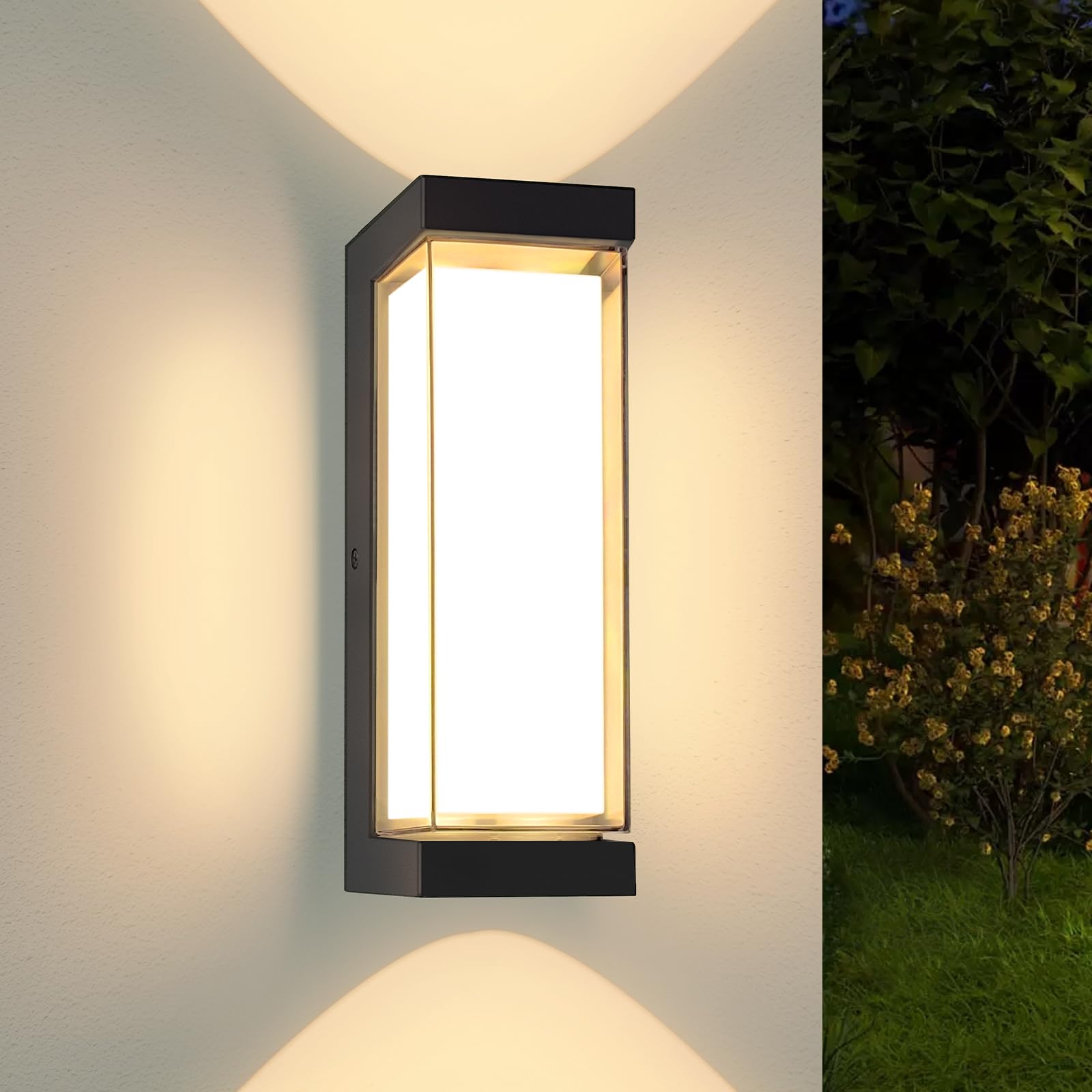 DUGWRY 24W Outdoor Wall Light Fixtures  Exterior IP65 Waterproof LED Lantern  Black Porch Lights with Double Lampshades  3000LM 3000K Sconces Wall Mount  Modern Wall Lamps for Garage Front Door Garden