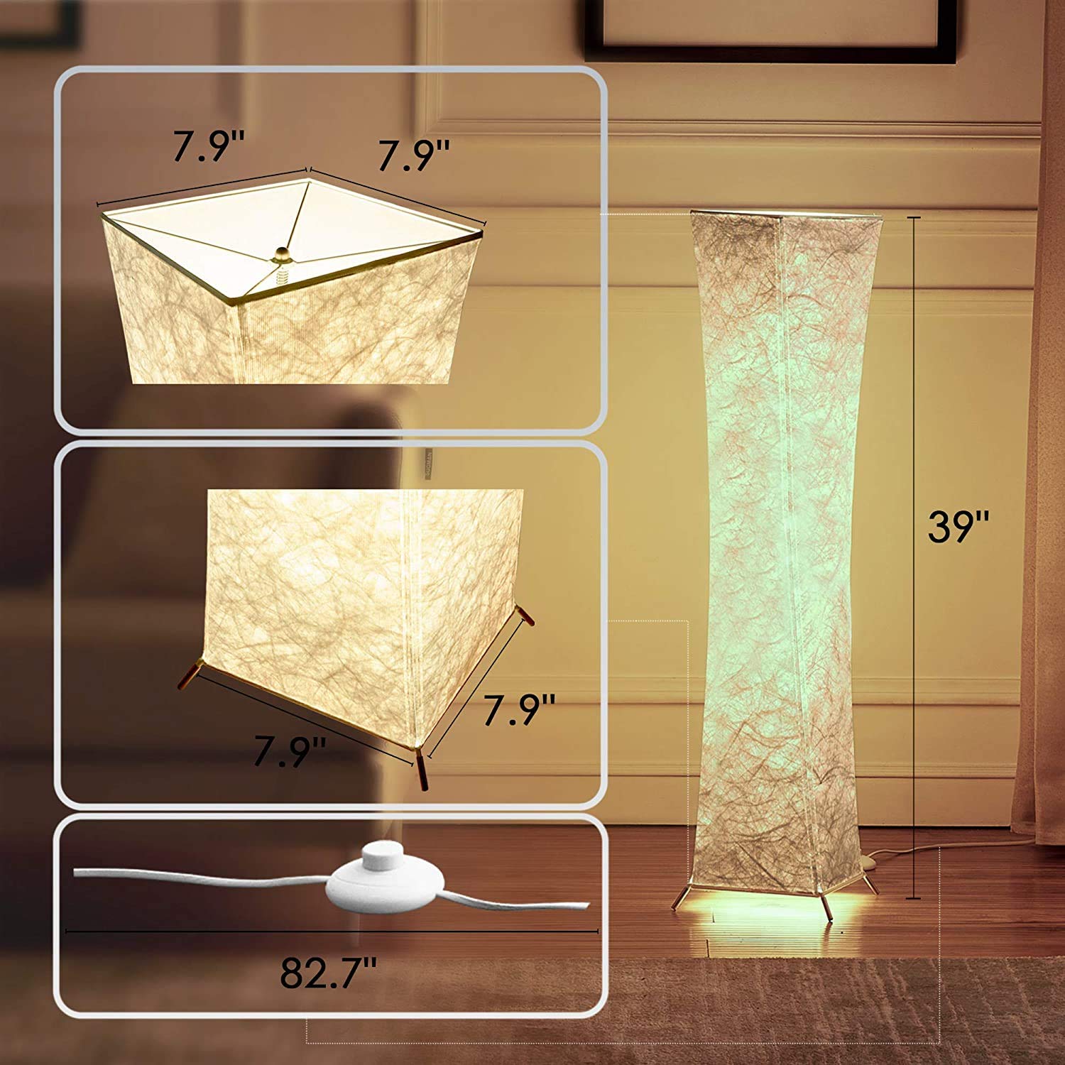 Leonc Design 65'' Led Floor Lamp, Dimmable Fabric Shade, Modern Minimalist For Living Room/Bedroom