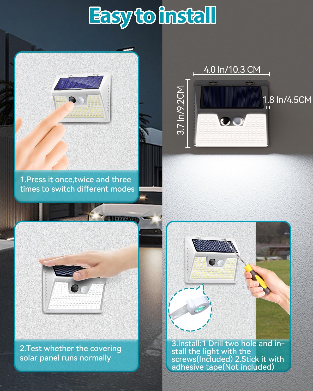 Solar Lights Outdoor 2 Pack, 140Led/3 Modes Motion Sensor Outdoor Lights Solar Powered, Wireless Ip65 Waterproof Solar Wall Ligh