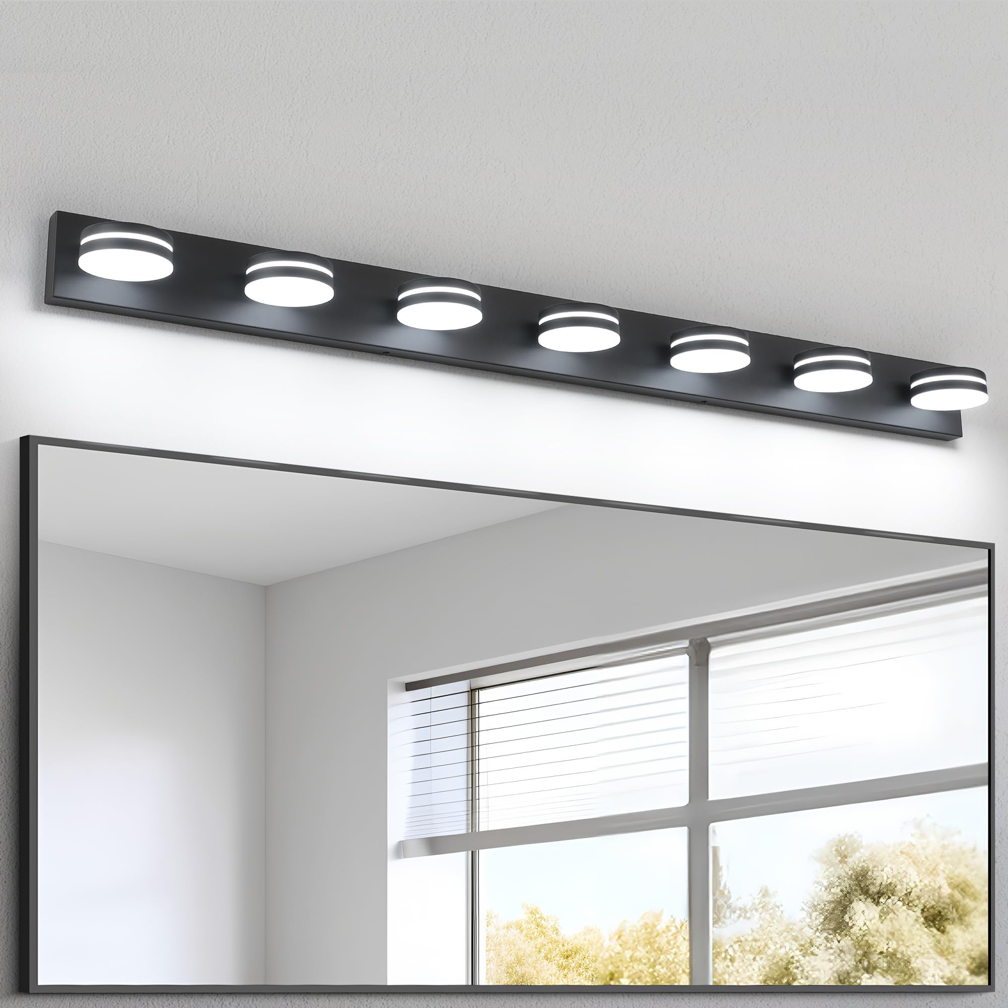 Bicrink 7-Light Bathroom Vanity Light Over Mirror  Matte Black Led Vanity Lighting Fixtures  Modern Bathroom Wall Light Fixtures With 360Rotating Lamp Head (Cool White 5500K)