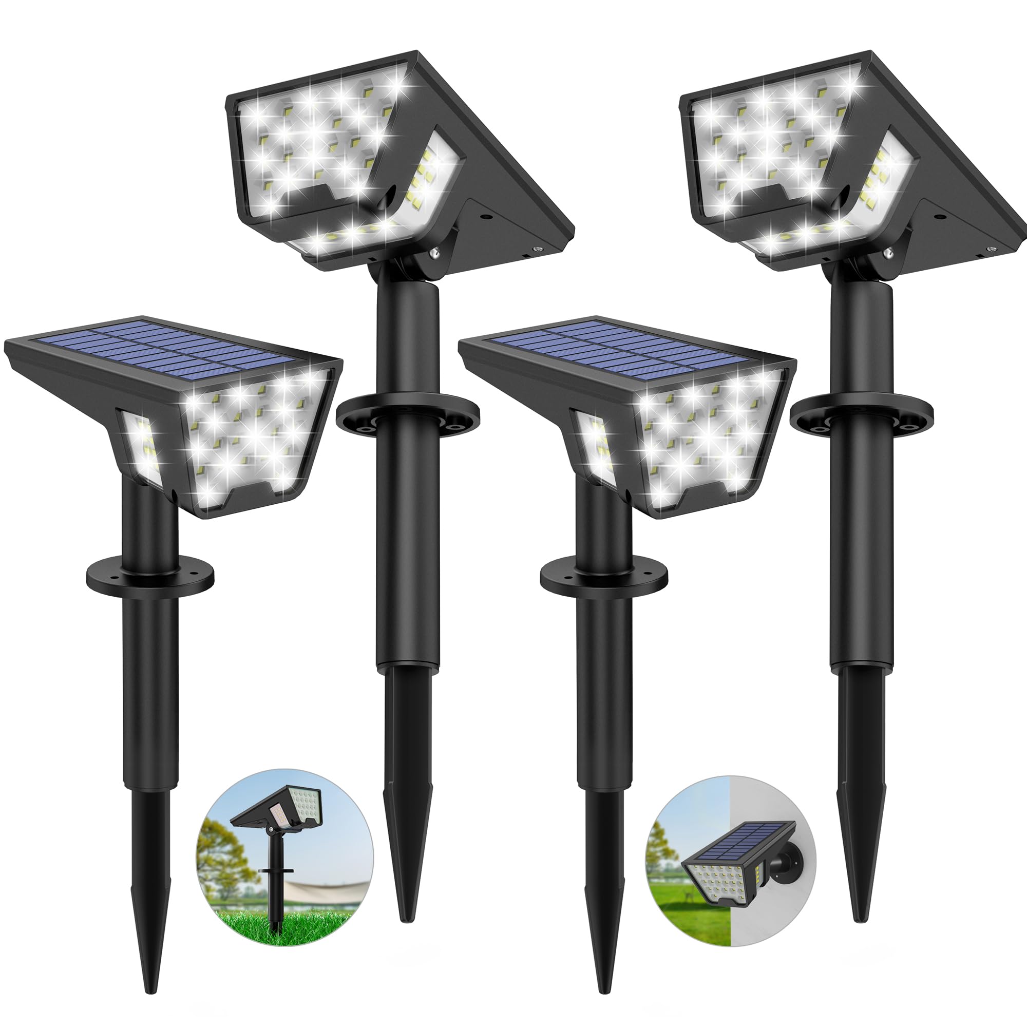 Solar Spot Lights Outdoor Waterproof IP67, Solar Powered Lights Outdoor with 53 LED & 3 Modes, Landscape Spotlight Wall Light fo