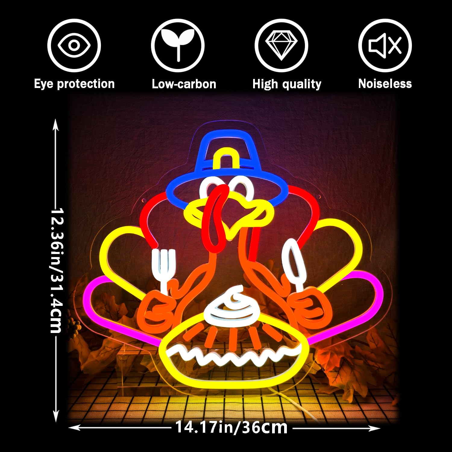 Thanksgiving Turkey Neon Sign Thanksgiving Turkey Decoration Dimmable Thanksgiving Neon Light For Autumn Room Bedroom Table Wall Decor Home Party