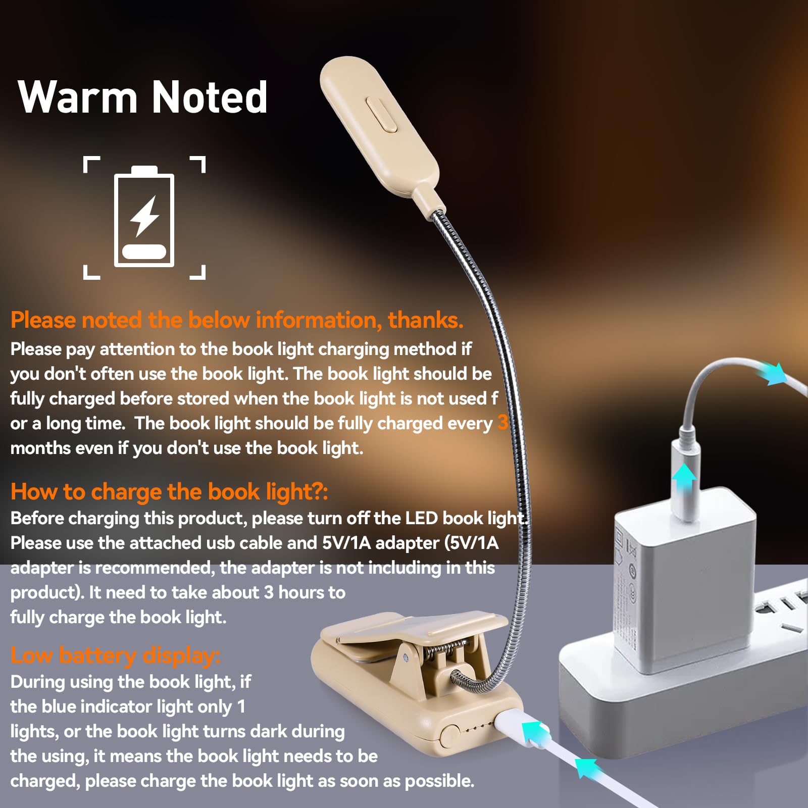 VAVOFO Rechargeable Book Light - 7 LED, 9-Level Brightness, Compact Khaki, Eye Care Lamp, Model KM-6720 for Reading in Bed