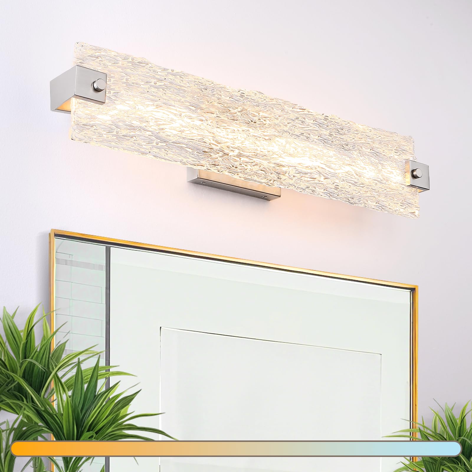 Osimir Brushed Nickel Led Bathroom Vanity Light  24.4 Inch 15W Modern Dimmable Bathroom Light Fixture Over Mirror  Crystal Bar Wall Sconce Lighting For Bath  3Cct  Os-Mm5001-3Bn