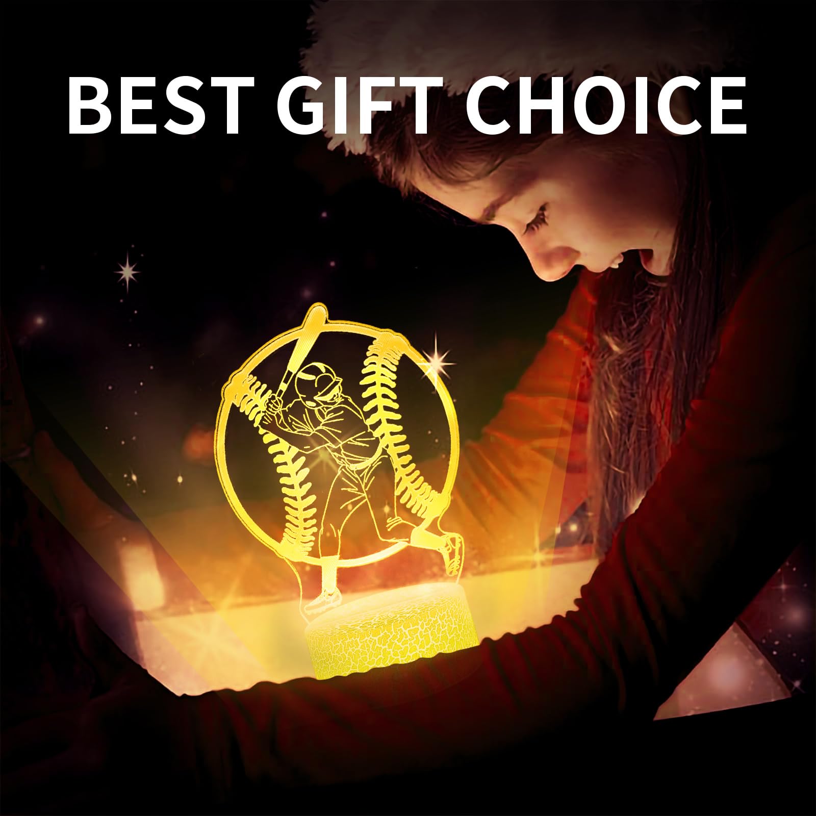 Bassi Baseball Gift 3D Night Light For Kids - 16 Colors & Flashing Modes With Remote Control Opreated Dimmable - Baseball Player