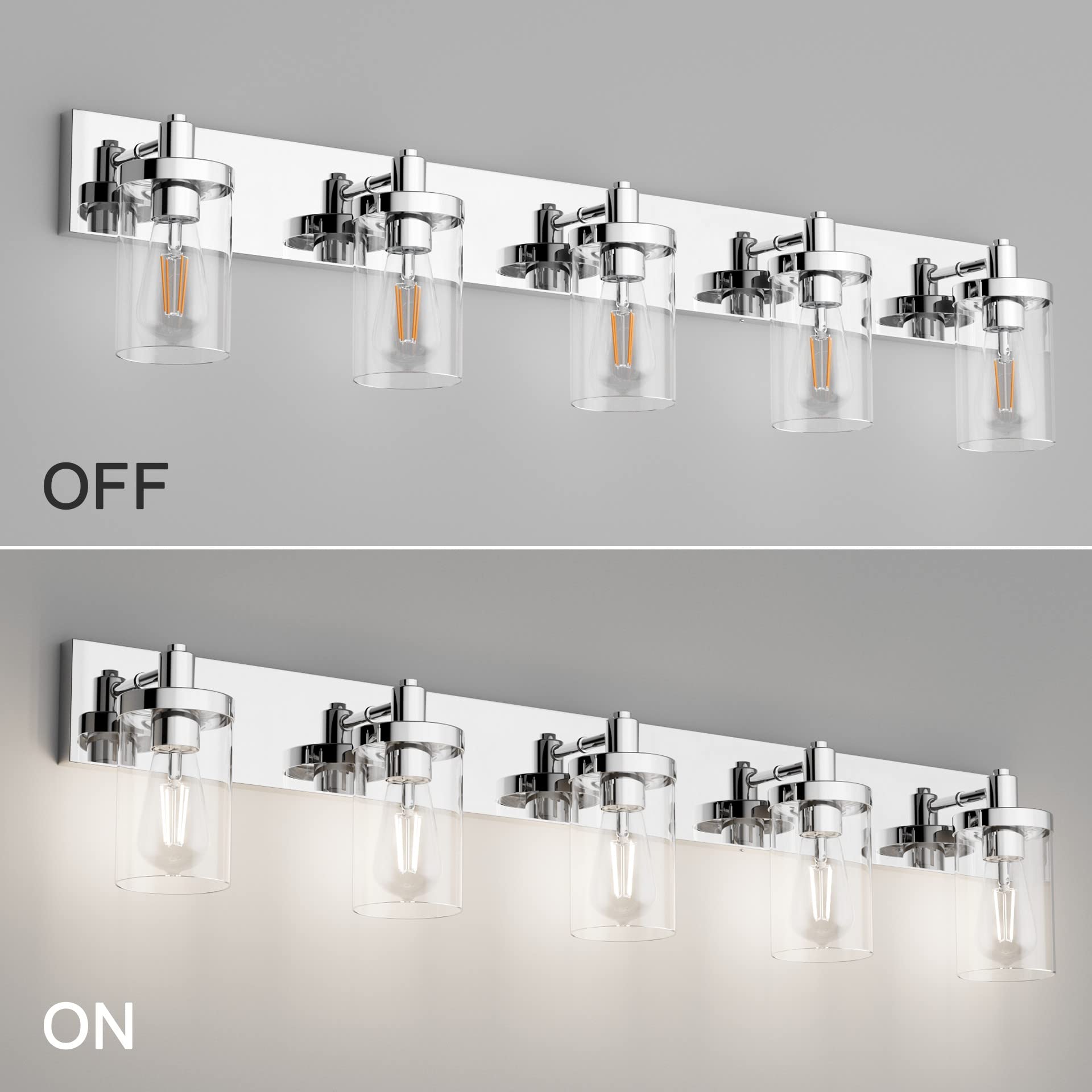Aipsun Chrome 5-Light Bathroom Vanity Light Fixture, Stainless Steel with Clear Glass Shade, Model GW-1136