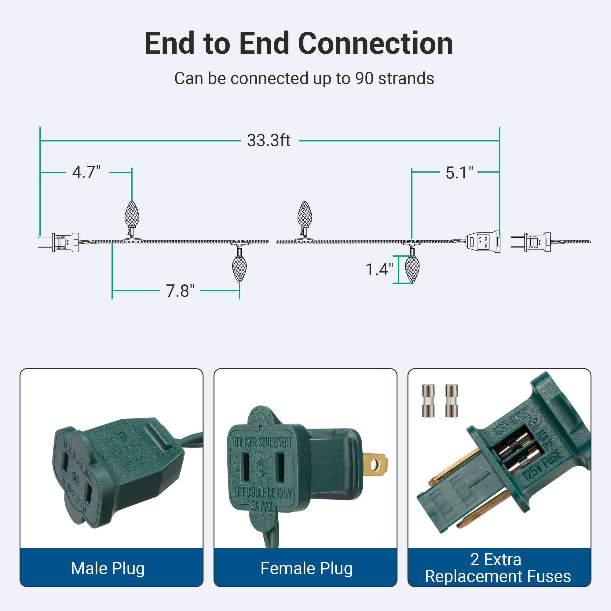 Dewenwils C7 Led Christmas Lights Outdoor, 33.3Ft 50Led Christmas String Lights, Outdoor Decorations For Christmas Tree, Patio,
