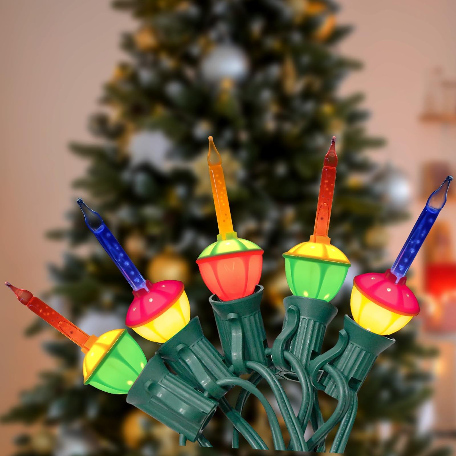 Romasaty Christmas Bubble Lights - 4 Pack Multi-Color C7/E12 Candelabra Base Holiday Decoration