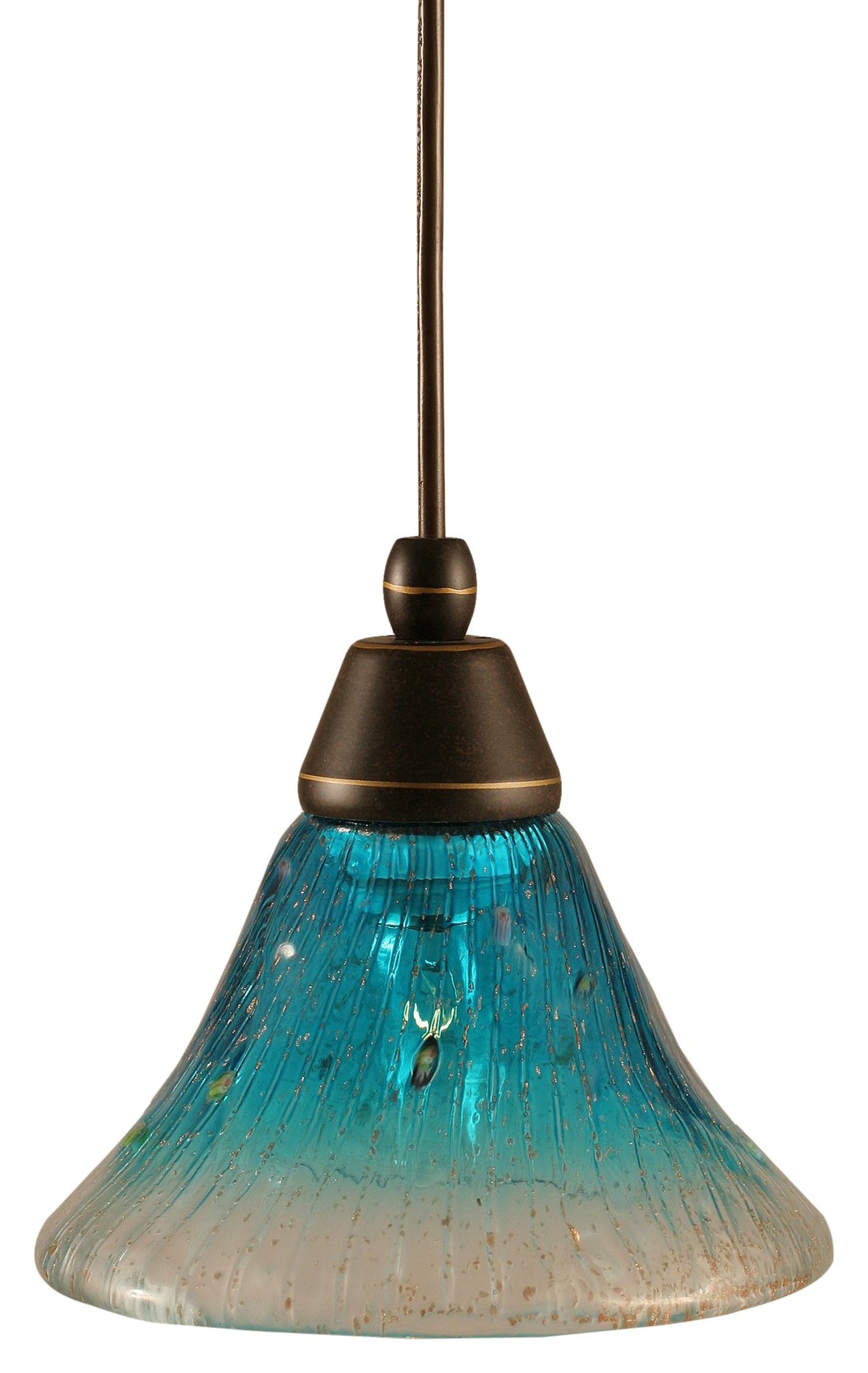Toltec Lighting 22-Dg-458 Cord Mini Pendant With 7&quot; Teal Crystal Glass, Dark Granite Finish