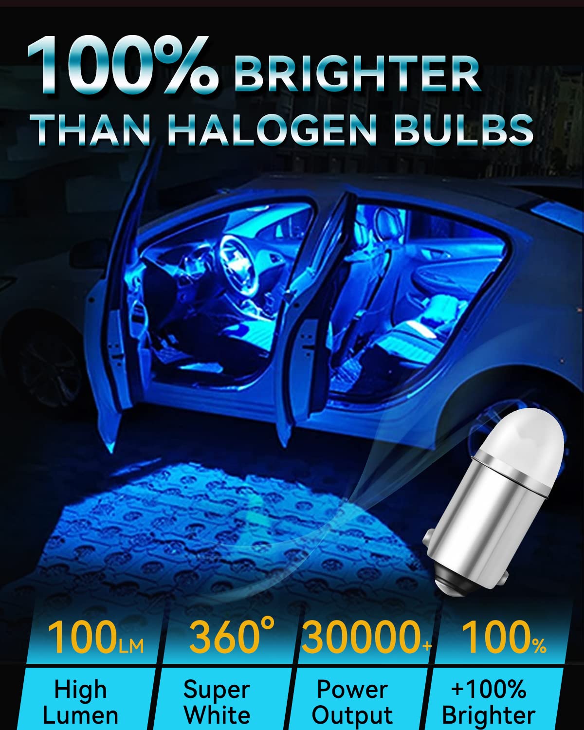 Keiurot BA9S LED Bulb for Indicator Lights, Blue, 10-Pack, DC 12V