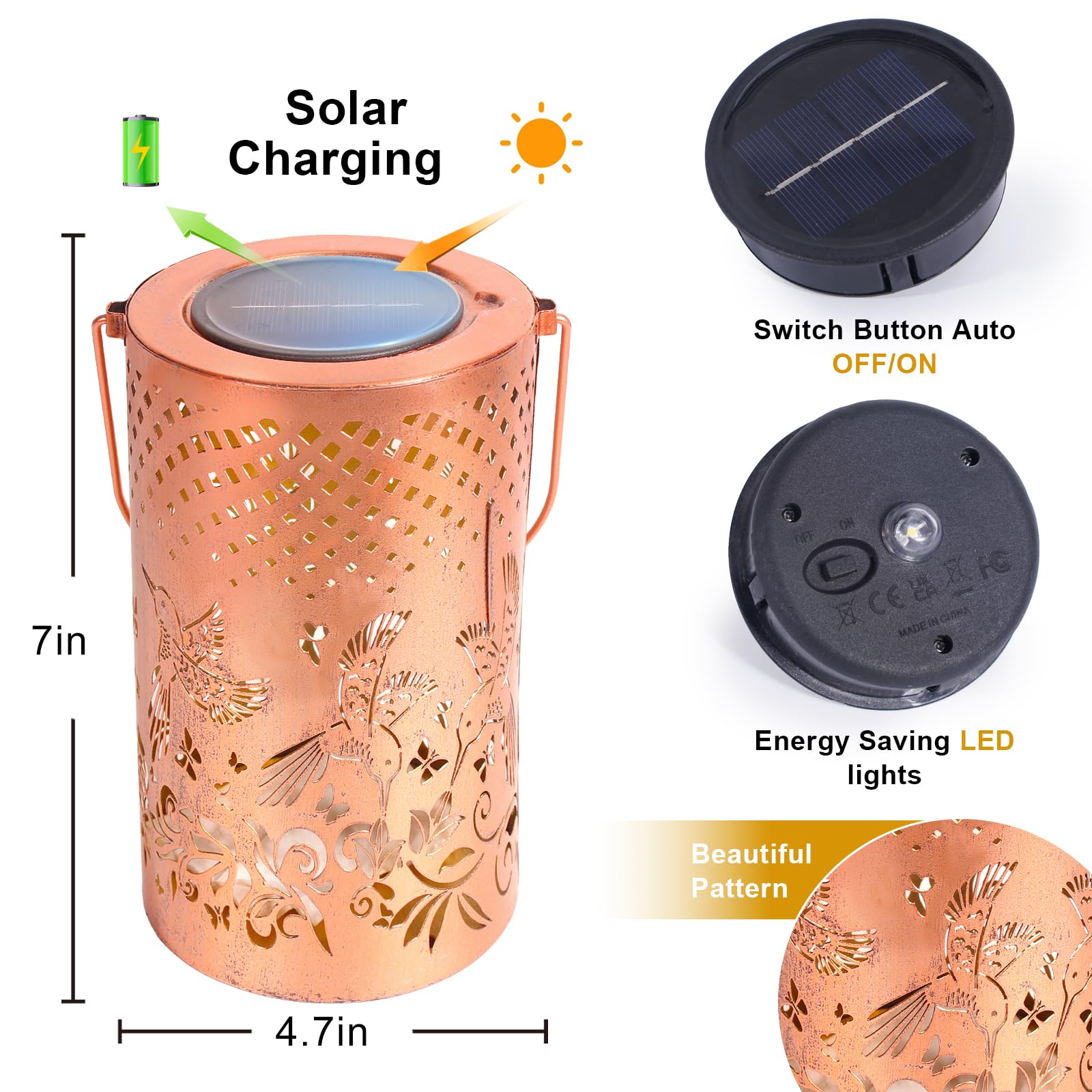 Gpp Hummingbird Gift Solar Lanterns Outdoor Waterproof Sunflower Solar Lights Metal Outdoor Decor For Yard Patio Backyard Porch