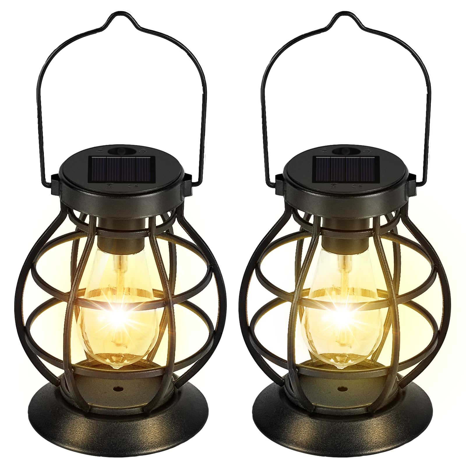 MAGGIFT 2 Pack Solar Lanterns, Waterproof LED Metal Decor Lights, Black, Model MGF-SL-BALL-2P for Outdoor Garden, Patio, Yard