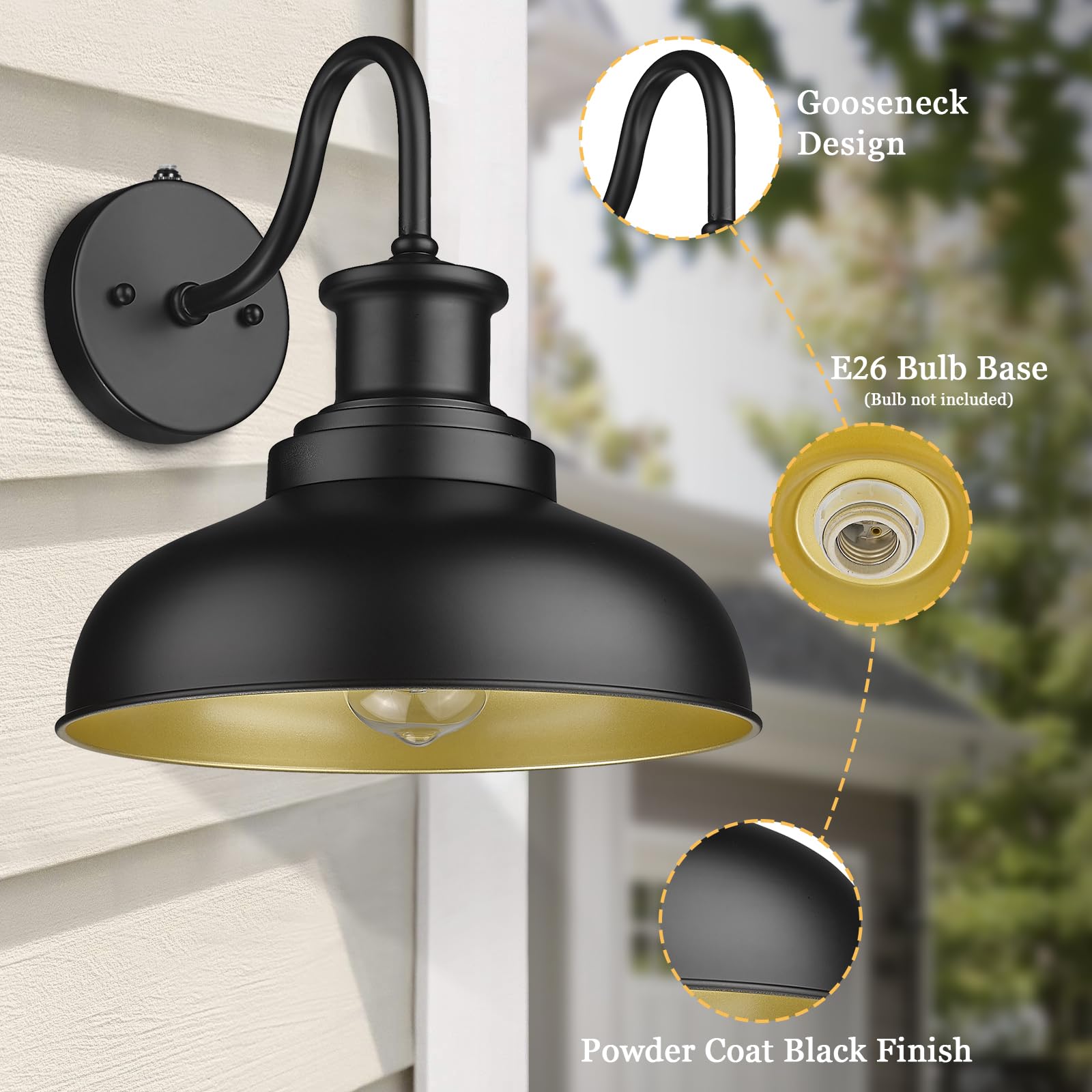 Diyel Outdoor Gooseneck Barn Light Wall Sconce, Black Iron, 13-DDRZ007-4BK, Dusk to Dawn, Vintage Style, 4 Pack