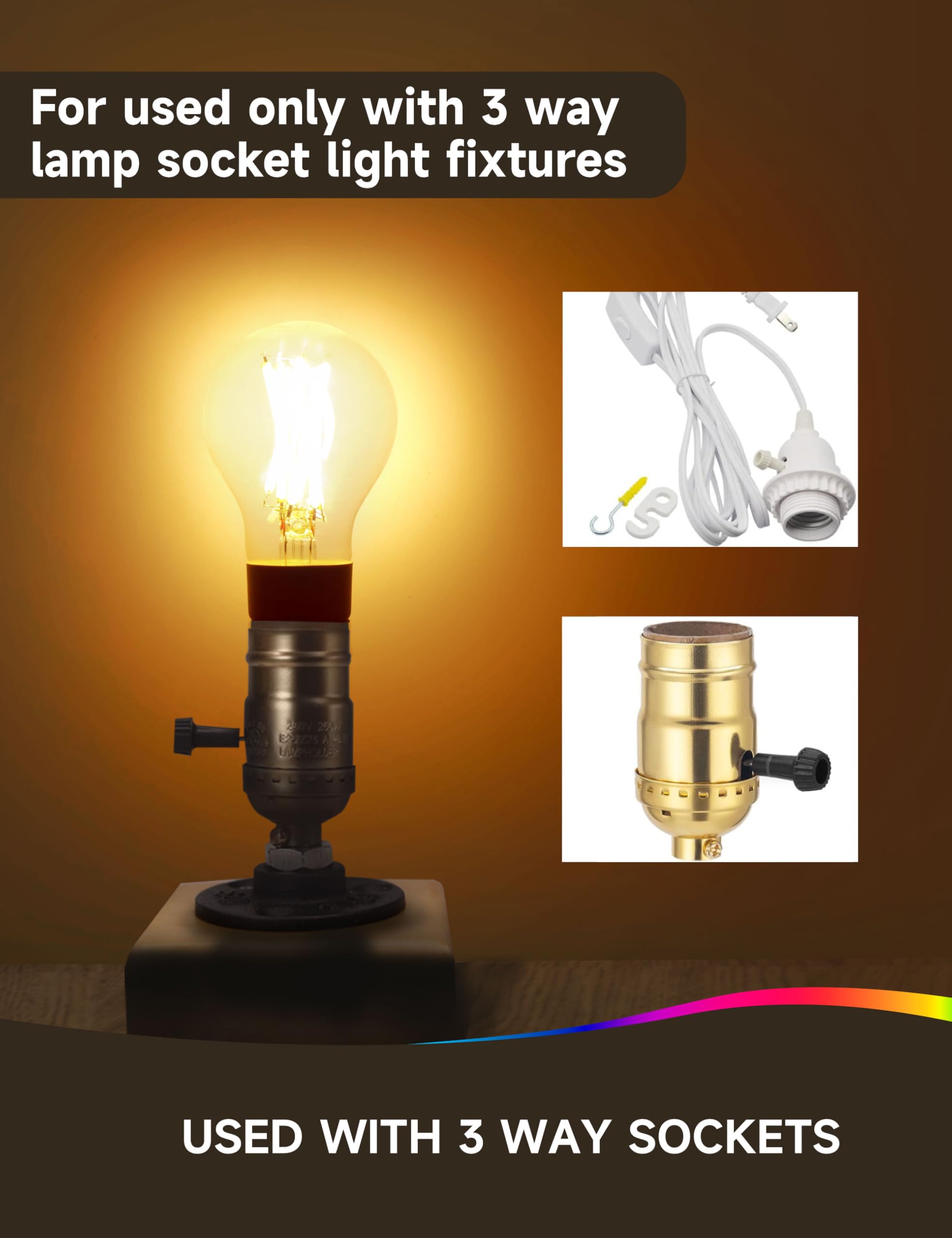 UNILAMP 3 Way LED Light Bulbs, Dimmable A19, 50/100/150W Equivalent, Soft White 2700K, Classic Clear Glass, 4 Pack