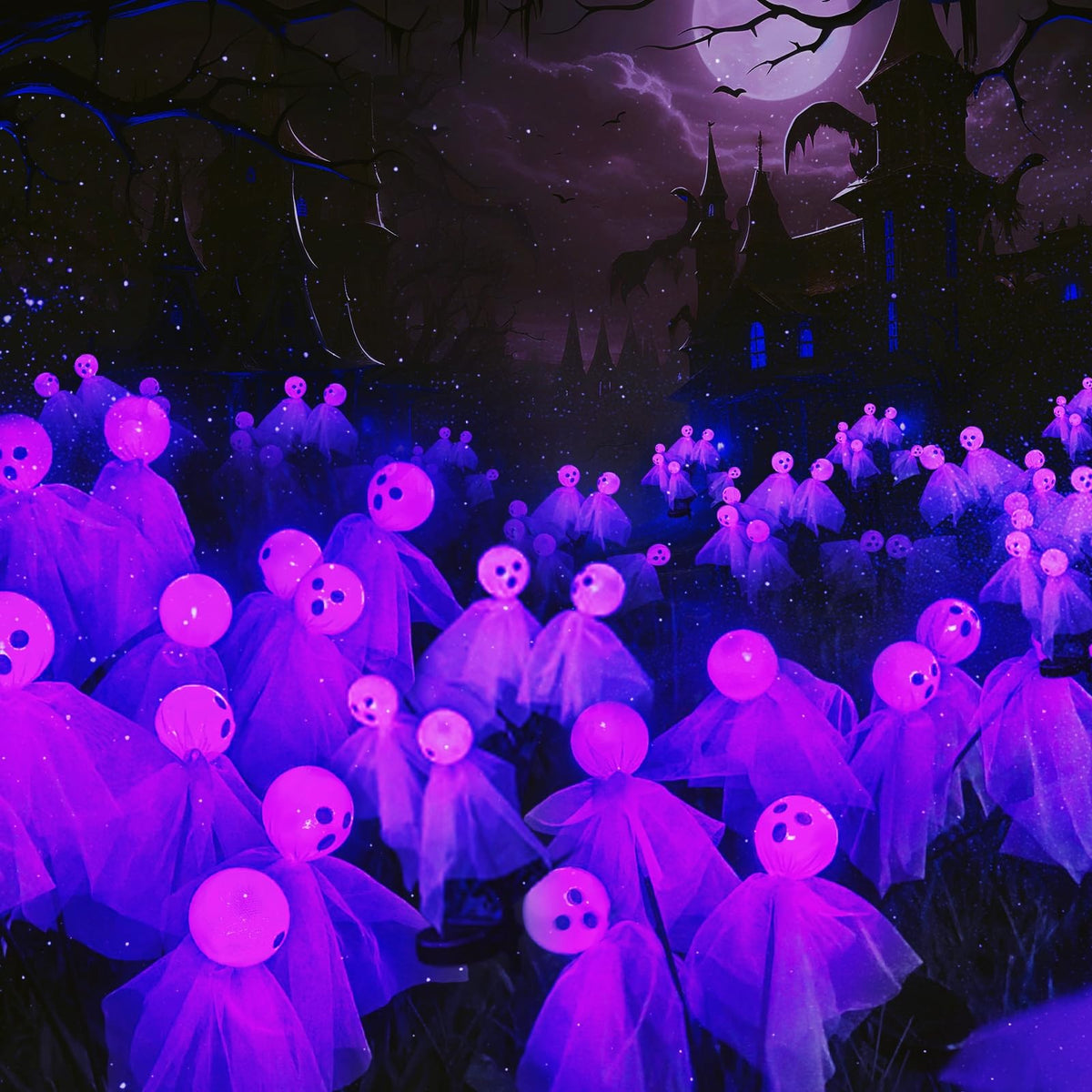 Halloween Decorations Outdoor Halloween Lights 4Packs 24 Led Outdoor Solar Halloween Lights Scary Ghost Lights, Swaying Firefly