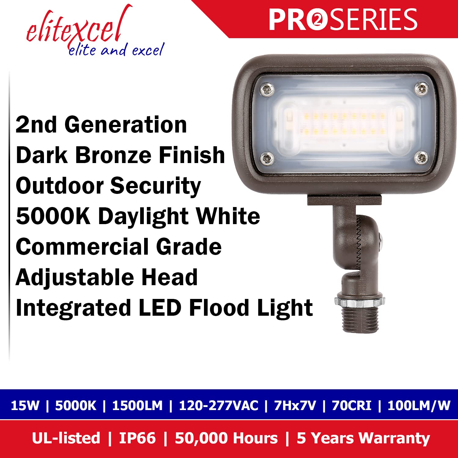 high-standardxcel Flood Lights Outdoor  Gen2 15W Landscape Lighting  50W Mh Replace With 1500 Lumen 5000K Daylight Spotlight  120-277V Garage Yard Patio Tree Security Light  Ul-Listed  5 Years Warranty