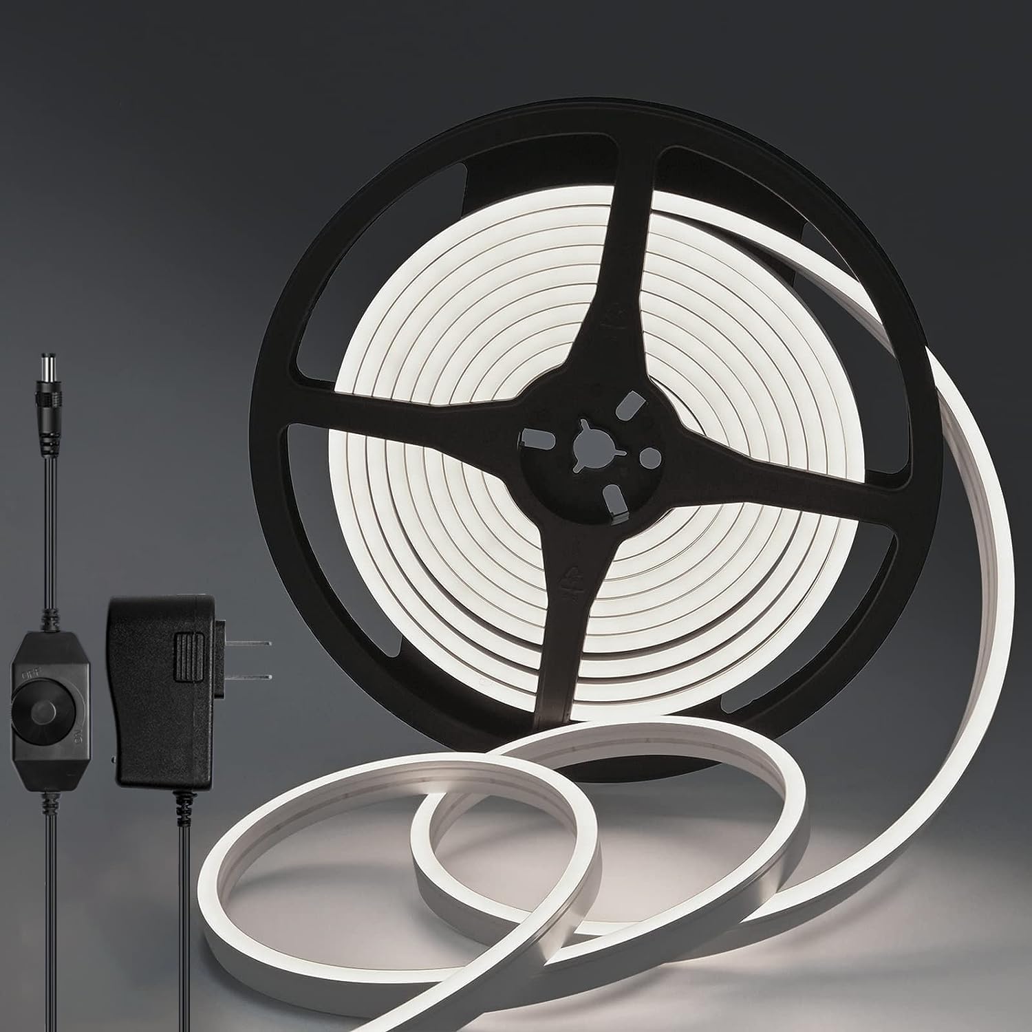 Lucienstar Neon Led Strip Lights, 12V Dc 600 Smd2835 16.4Ft/5M Ip65 Waterproof Dimmable Flexible Silicone Light Strip For Indoors, Outdoors, Bar, Atmosphere Decor (Cold White With Power Adapter)