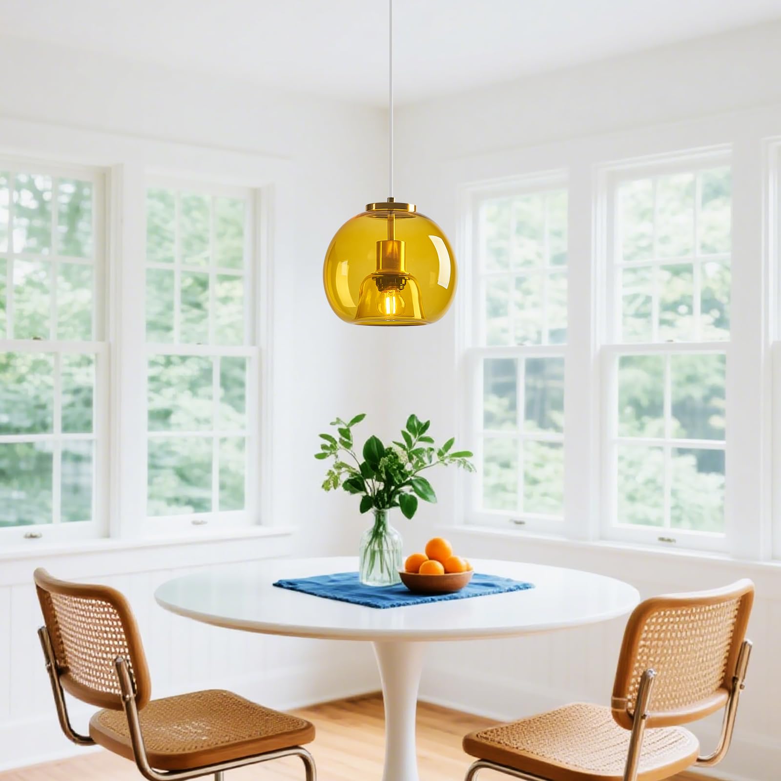 Lbsqj Yellow Glass Pendant Lights Kitchen Island Gold Hanging Light Fixture Glass Globe Pendant Light Modern Pendant Lighting For Kitchen Island Bedroom Dining Room (7.87  3 Pack)