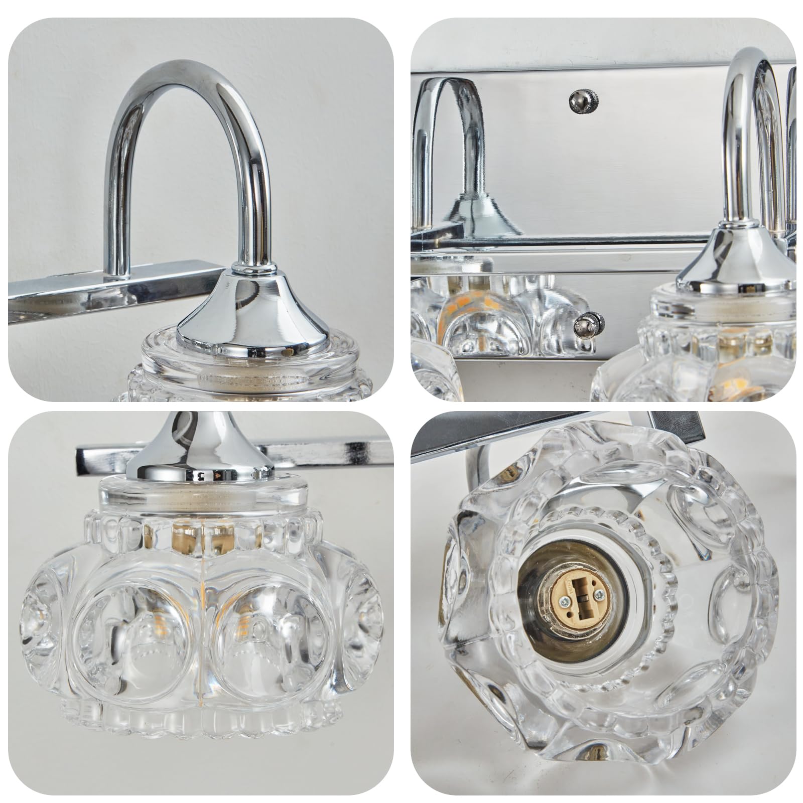 Dikaida 5-Light Bathroom Light Fixtures, Nickel Vanity Lights With Crystal Glass Shade, Polished Chrome Bathroom Lights Over Mir