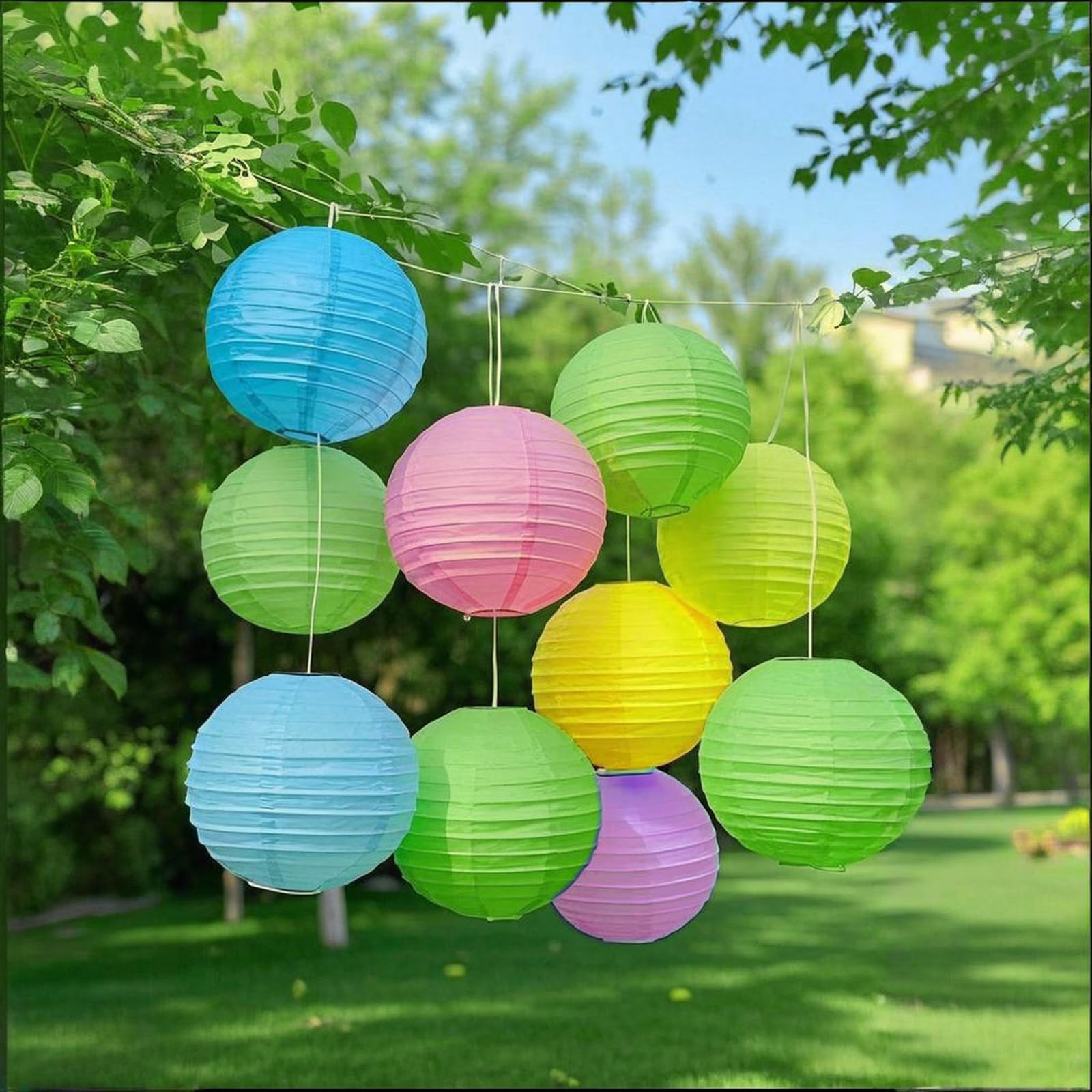 Capesaro Paper Lanterns Decorative 15Pcs Blue Pink Cartoon Theme Party Decorations For Little Princess Birthday Party Baby Shower Graduation Anniversary Green Purple Yellow Room Hanging Decor
