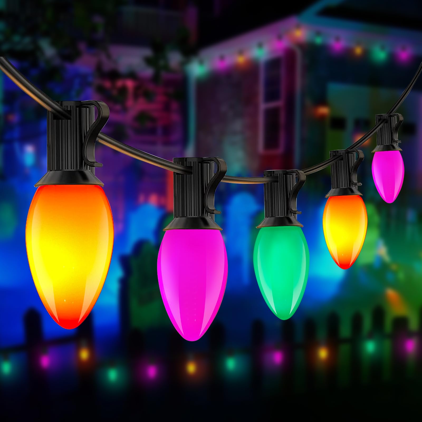 Konictom 25Ft Waterproof Led Halloween Lights - Multicolor C7 Bulbs For Outdoor Indoor Decor