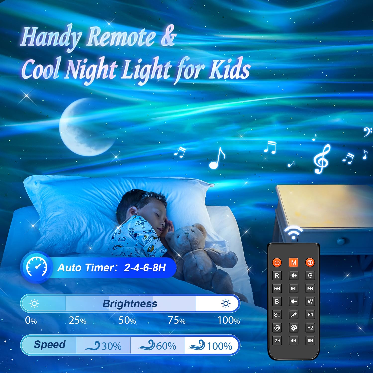 COOLNIGHT Galaxy Projector - 180 Light Modes, Bluetooth, Remote Control, Black Night Light for Kids & Bedroom Decor