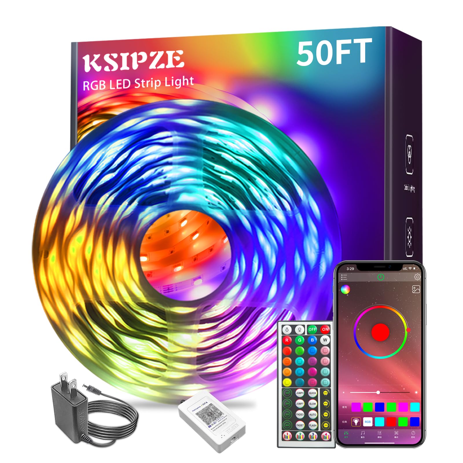 Ksipze Led Lights For Bedroom 50Ft Led Strip Lights With Remote Rgb Color Changing Music Sync Smart App Control For Room Bedroom Lighting Flexible Home D?Or