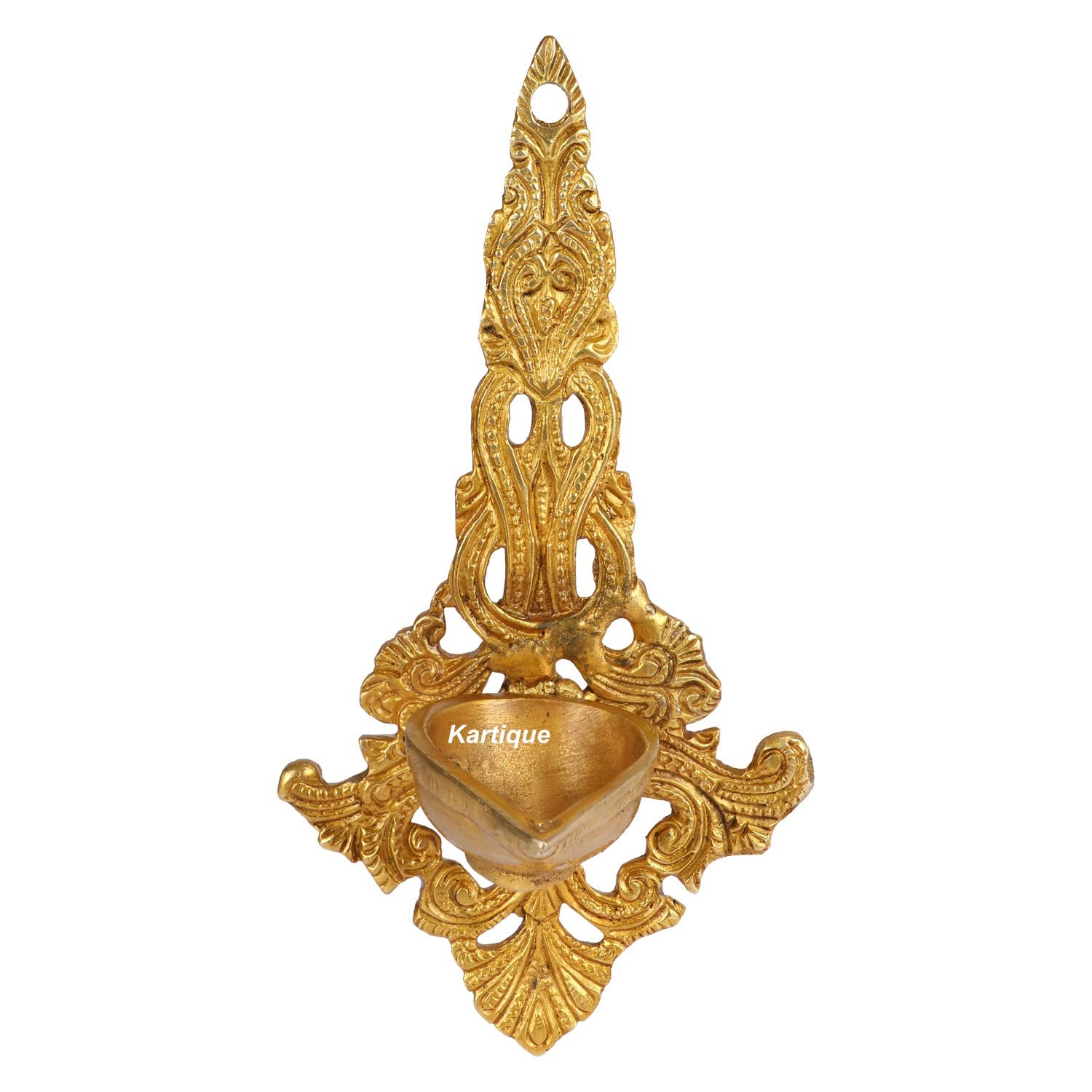 Kartique Brass Wall Hanging Diya (Gold_3.5 Inch X 4 Inch X 7.5 Inch), Standard (MNWALLDIYA400GM)