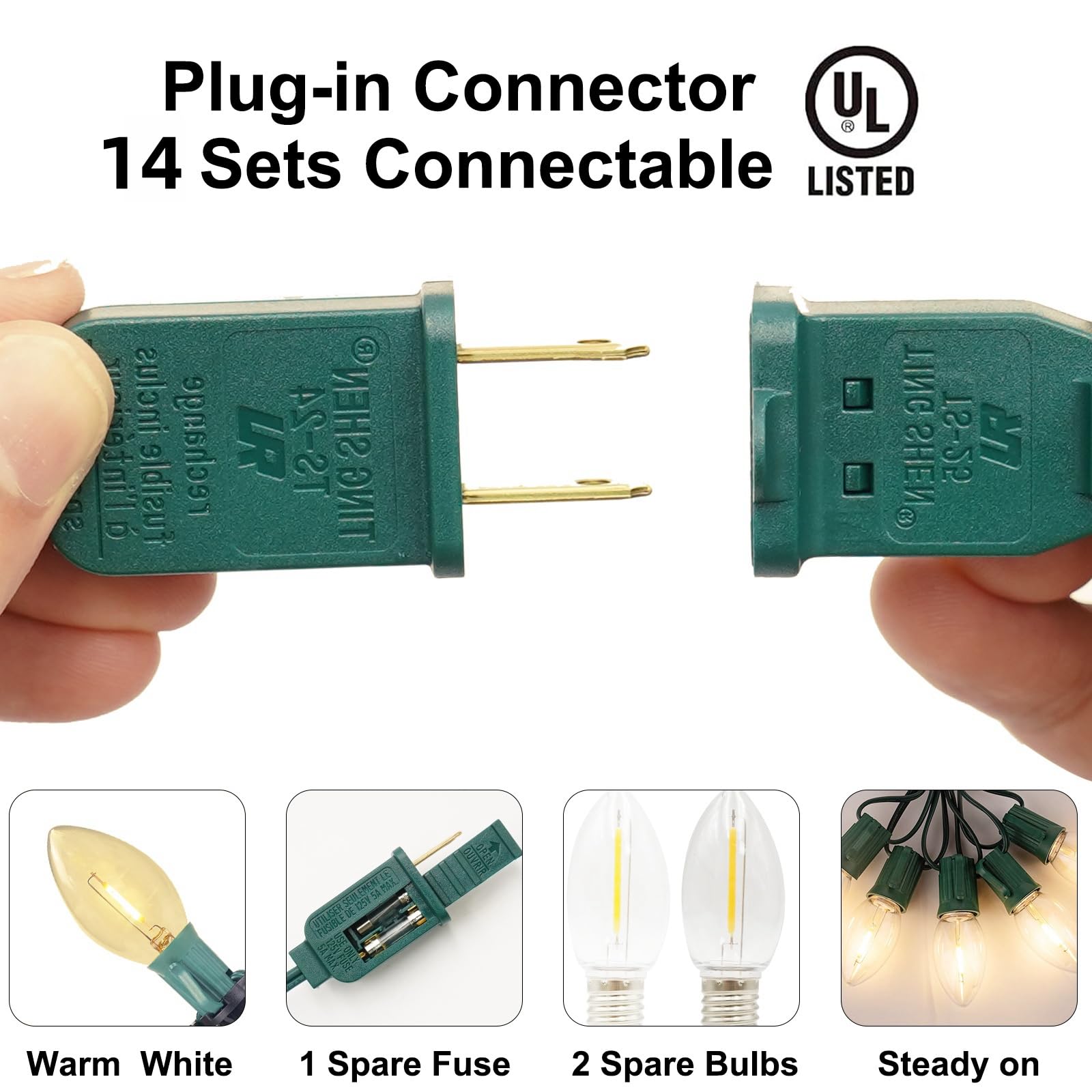 C9 Christmas Pathway Lights, 38Ft C9 Christmas Pathway String Lights With 25 Clear Led Light Bulbs And Stakes For Outdoor Walkwa