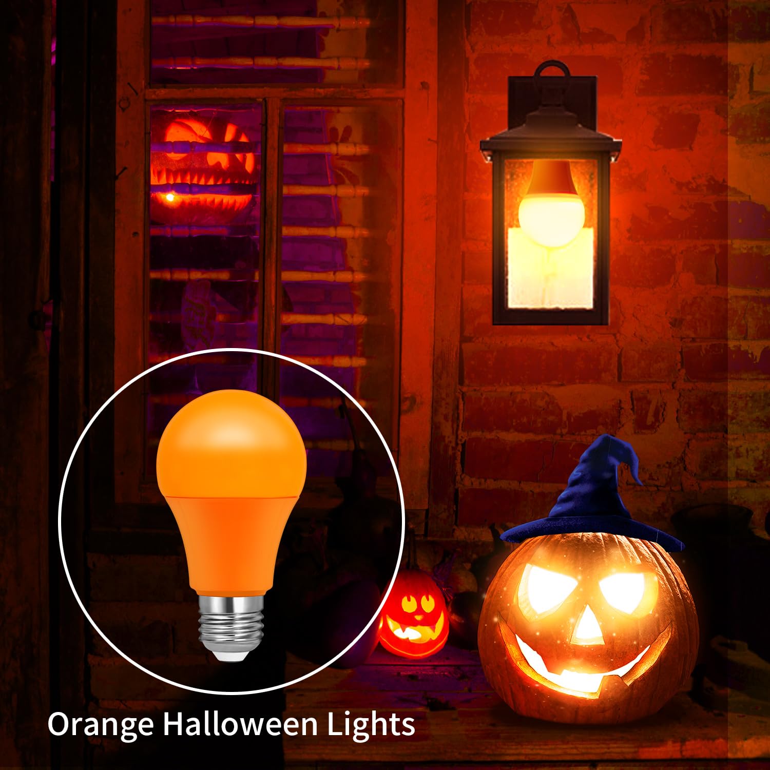 Roche Jaune Orange LED Light Bulbs, 60W Equivalent, A19 E26, 9W, 2 Pack - Perfect for Halloween & Home Lighting Decor