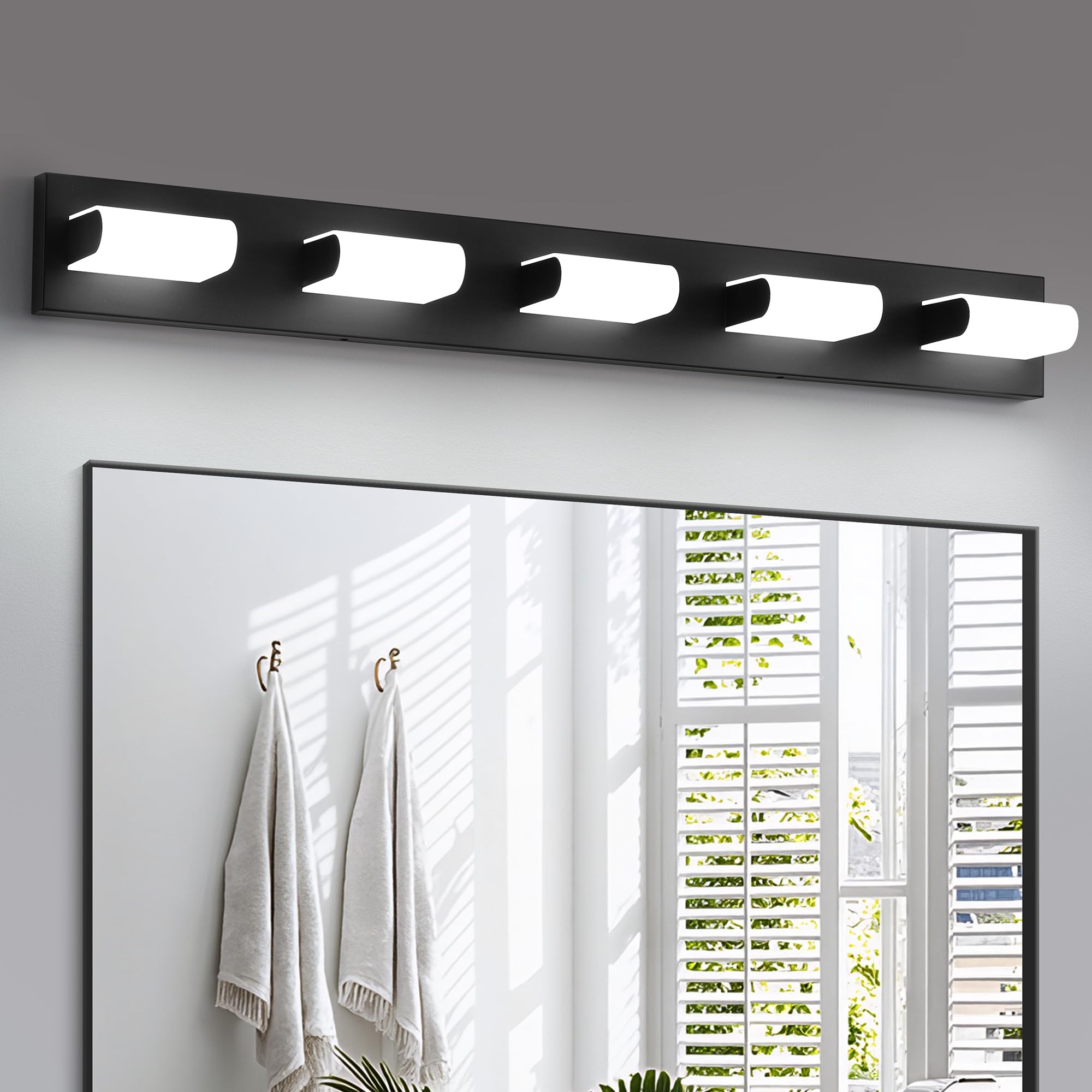 KDG LED Modern Bathroom Vanity Light Fixtures  5 Lights Matte Black 5000K Wall Lighting Over Mirror  Lights for Dressing Room  Bedroom  37.4 inch