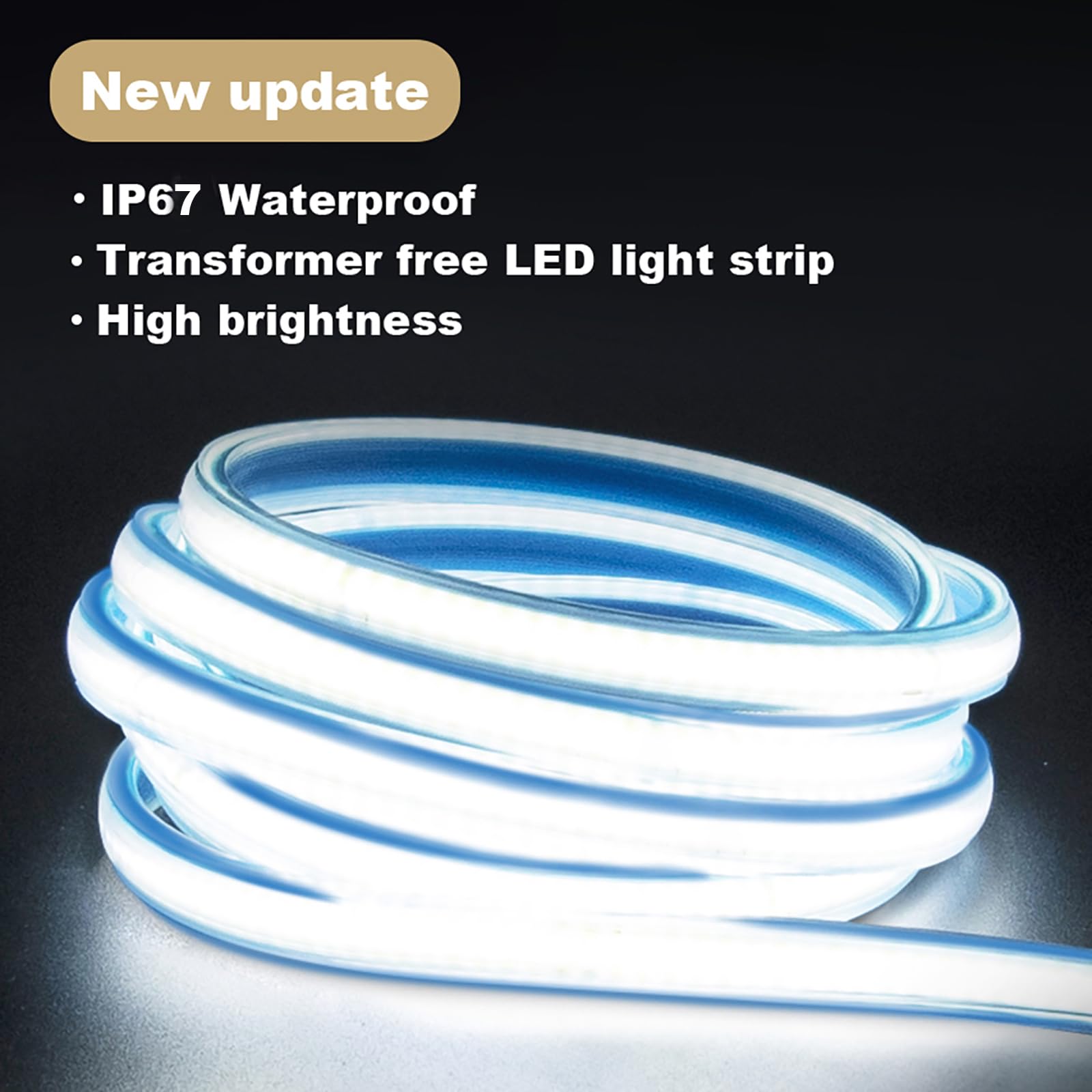 Pcningled 2 Meter Bright Led Strip Lights Ac 110V With Us Plug, 2M 6.56 Foot Ip67 Waterproof Cob Led Tape For Cabinet Lighting 6