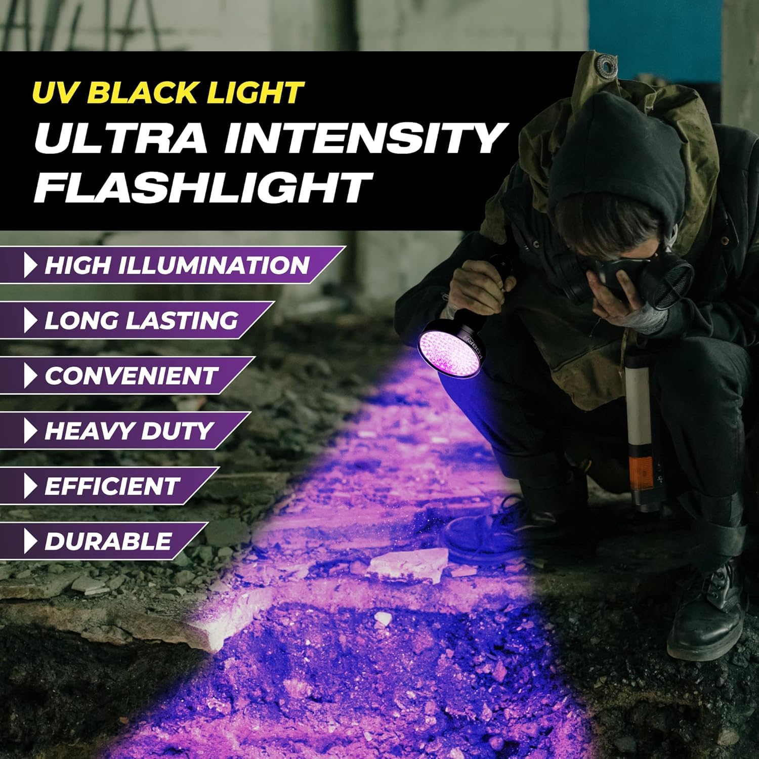 Kobra Black Light Flashlight 100 Led Lamp And Blacklight For Home & Hotel Inspection, Pet Urine & Stains - Ultra Intensity 18W 3